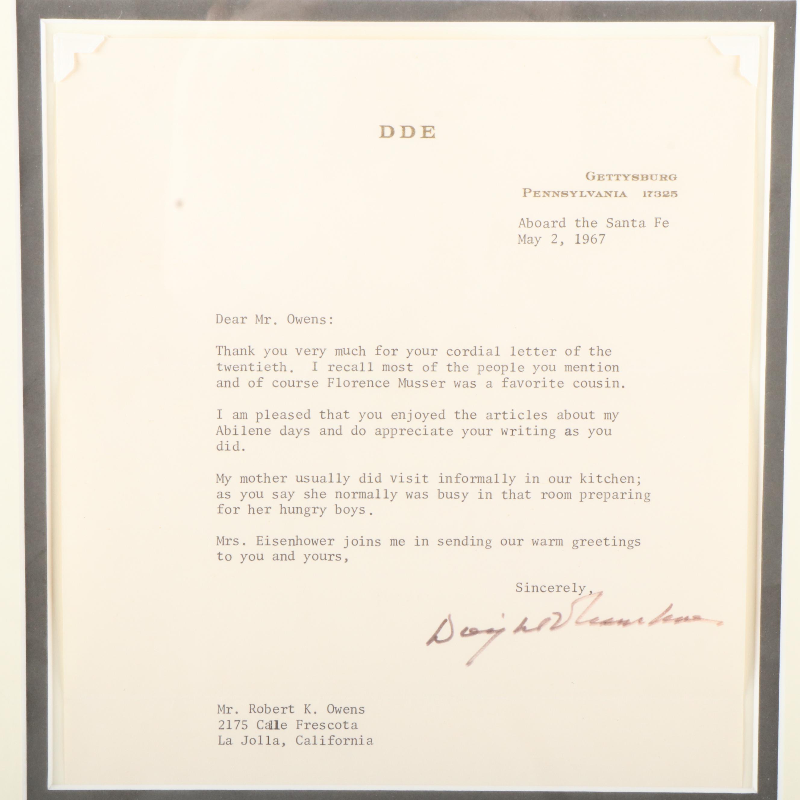Dwight D. Eisenhower Signed Letter with Display