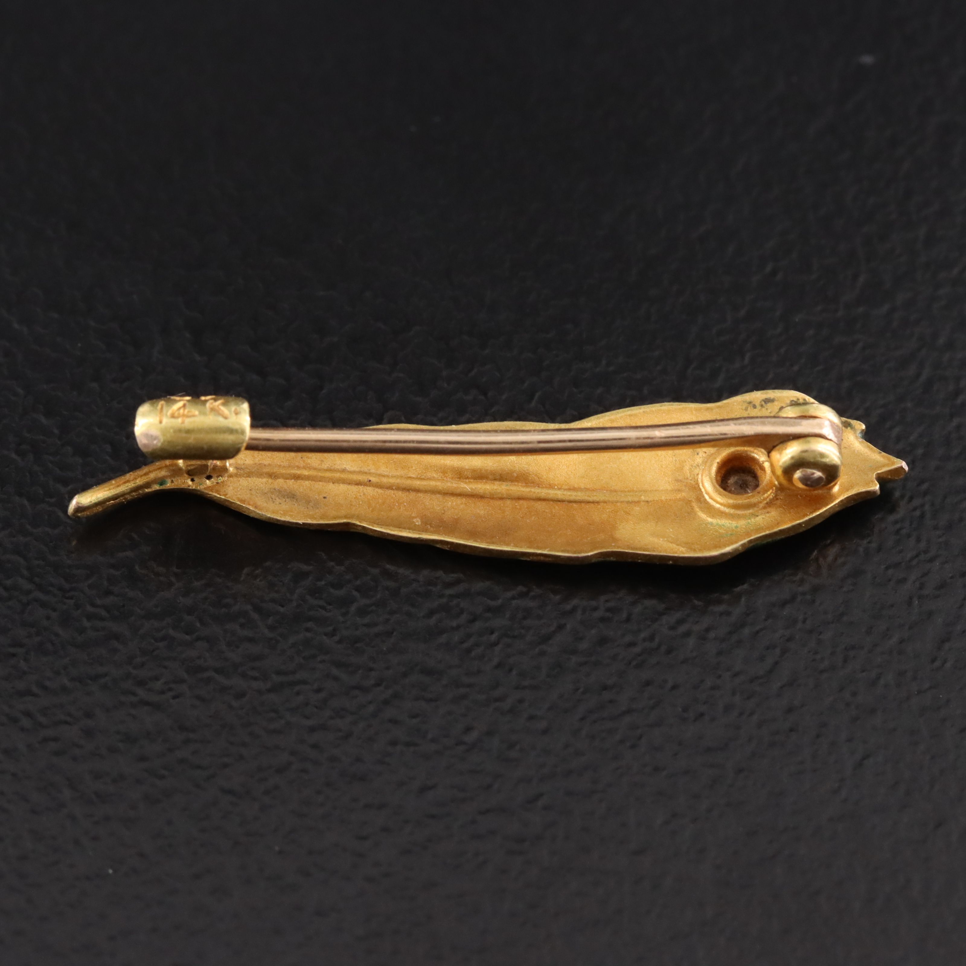 Antique Art Nouveau Krementz 14K Diamond Peacock Feather Pin