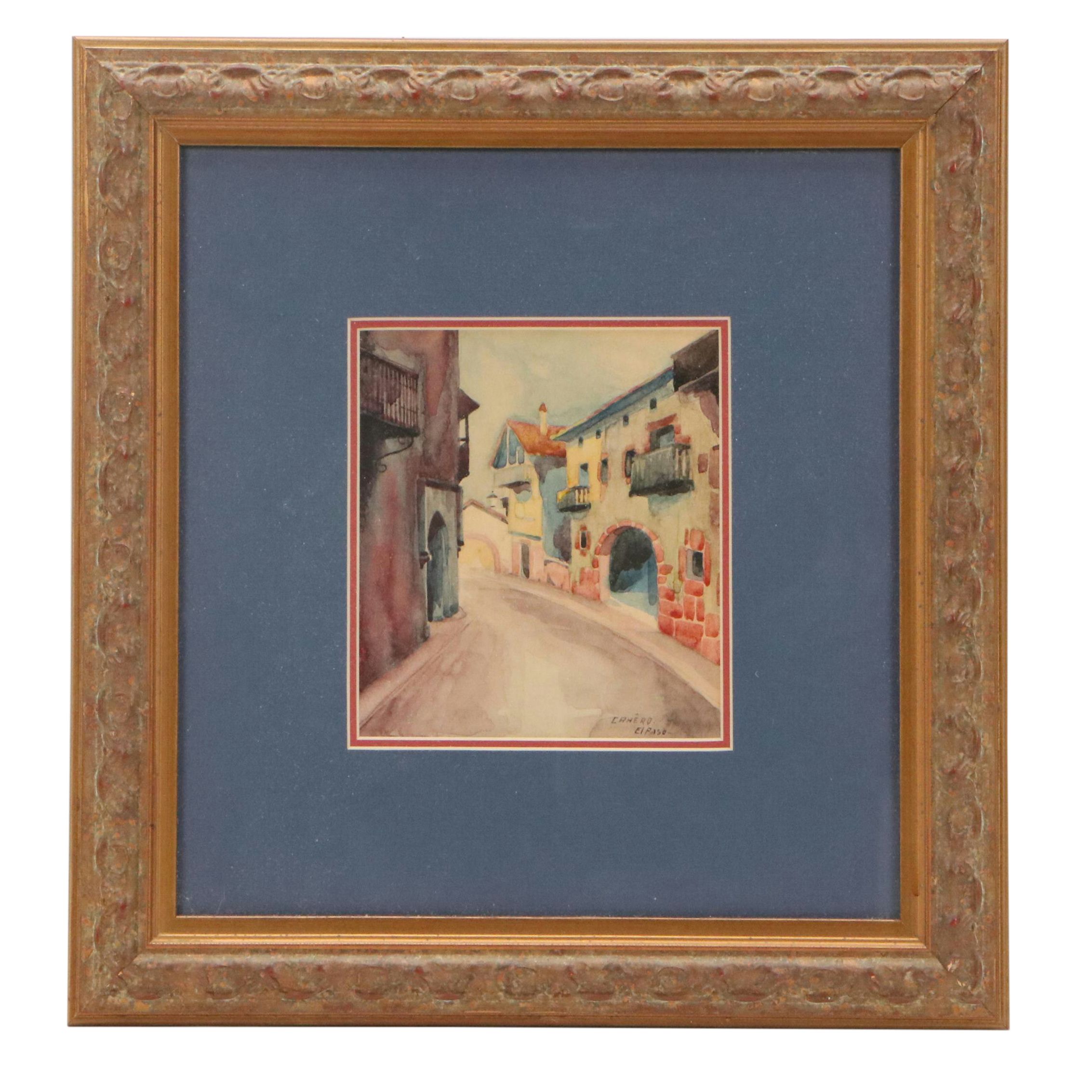 Emilio Garcia Cahero Watercolor Painting "El Paso," Early 20th Century