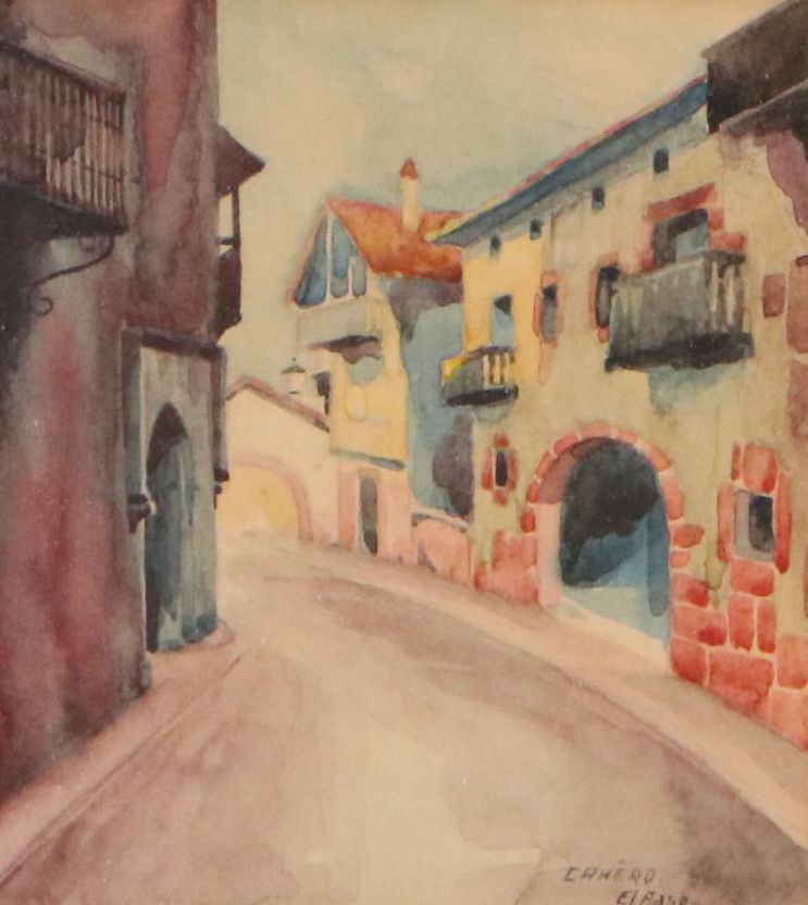 Emilio Garcia Cahero Watercolor Painting "El Paso," Early 20th Century