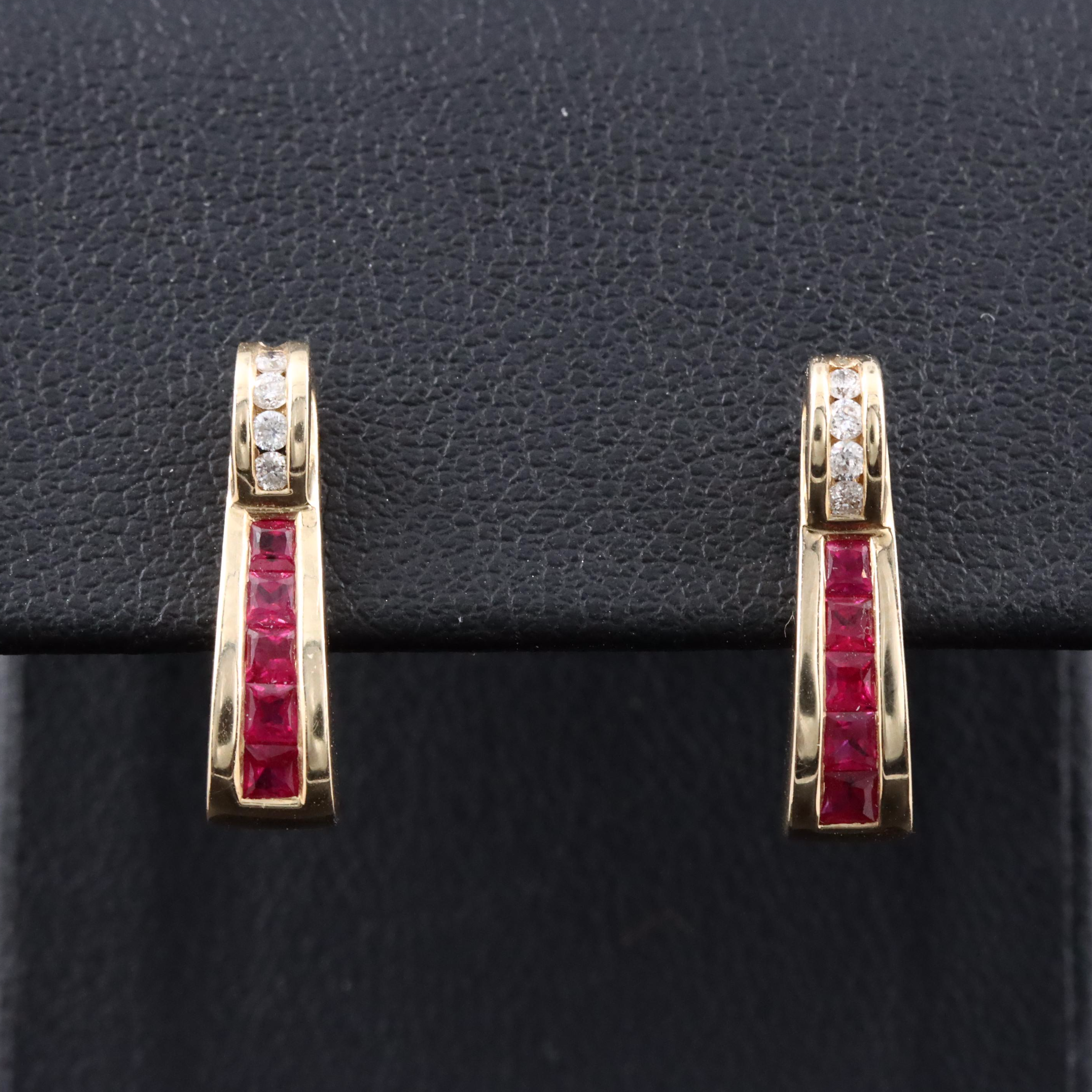 14K Ruby and Diamond Graduated Earrings