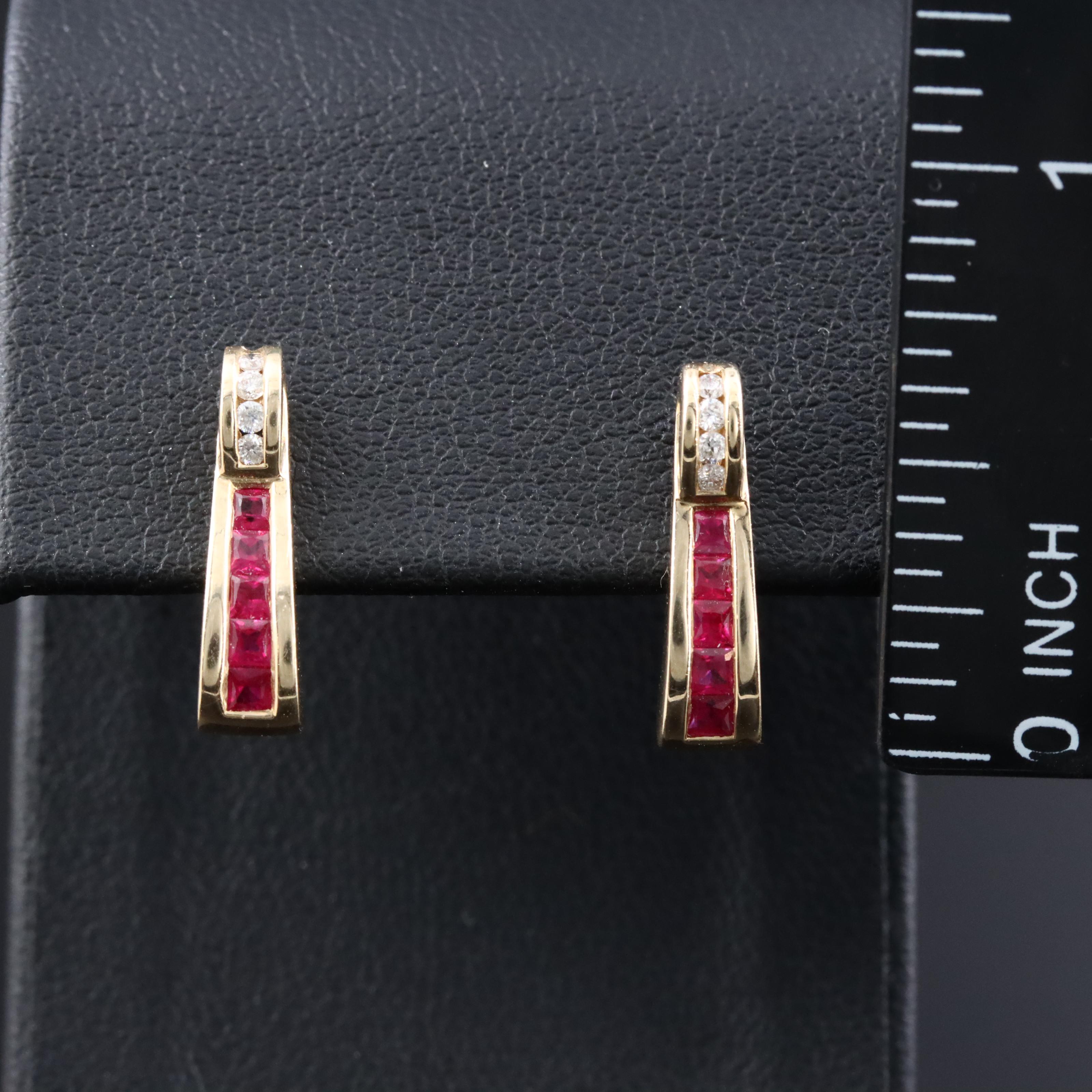 14K Ruby and Diamond Graduated Earrings