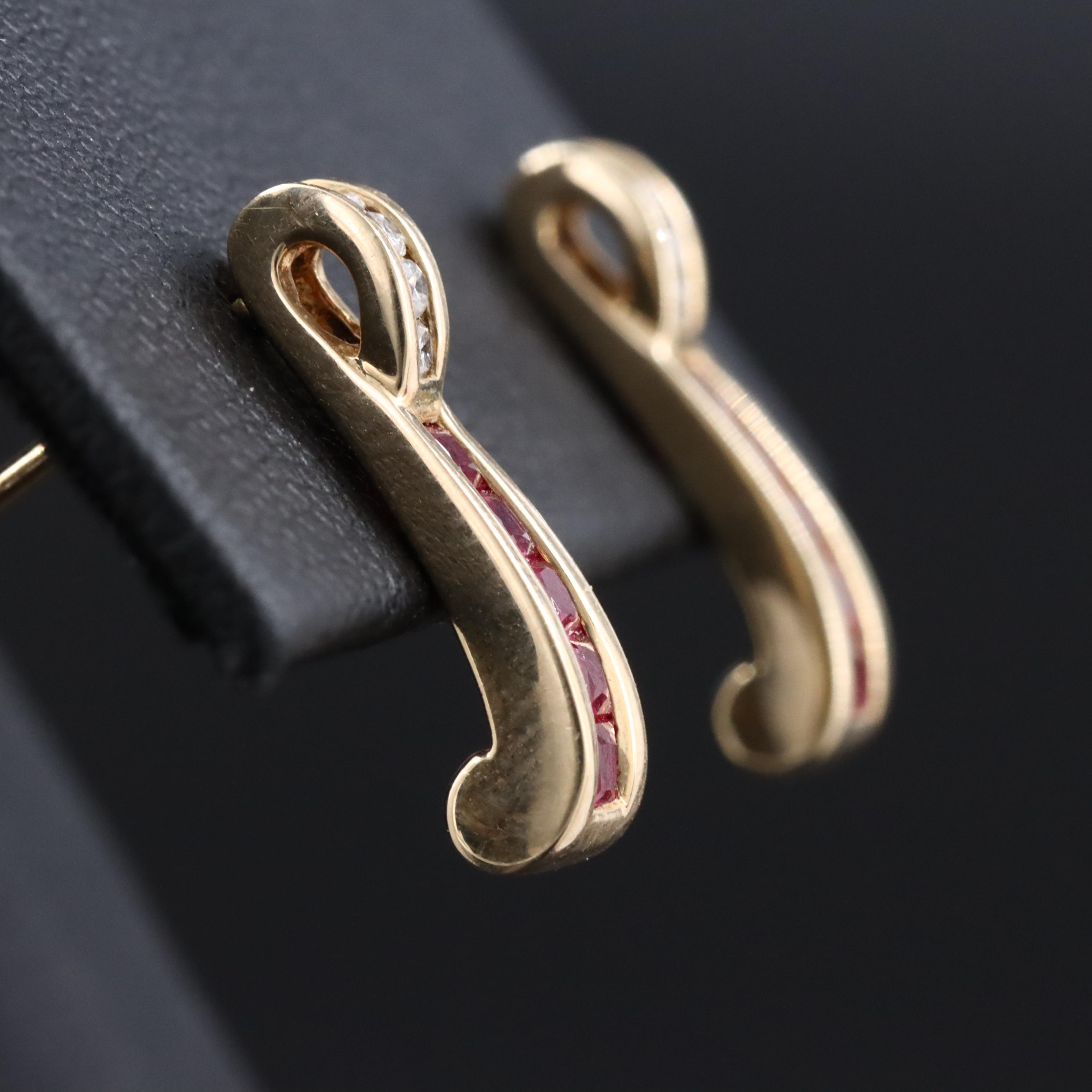 14K Ruby and Diamond Graduated Earrings