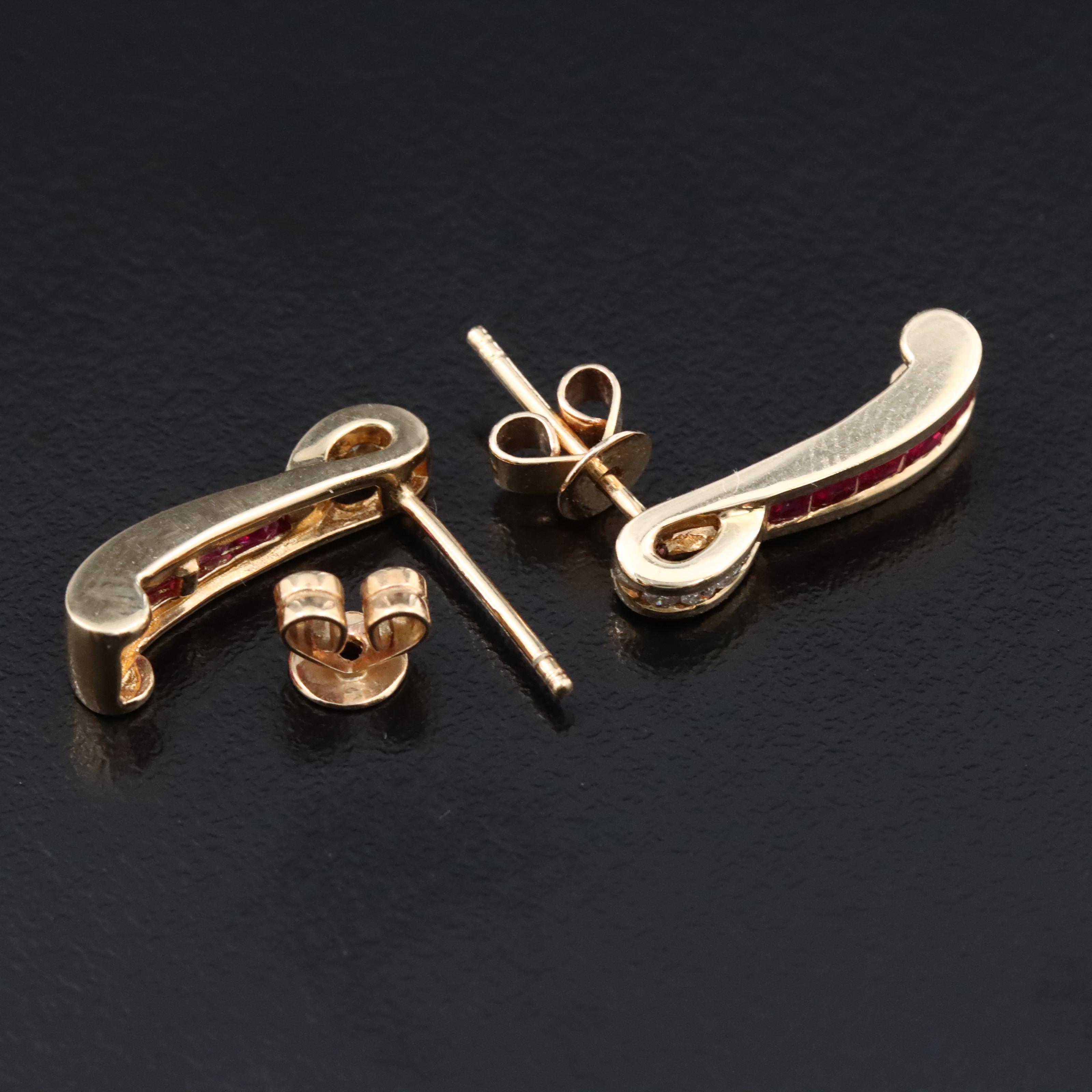 14K Ruby and Diamond Graduated Earrings