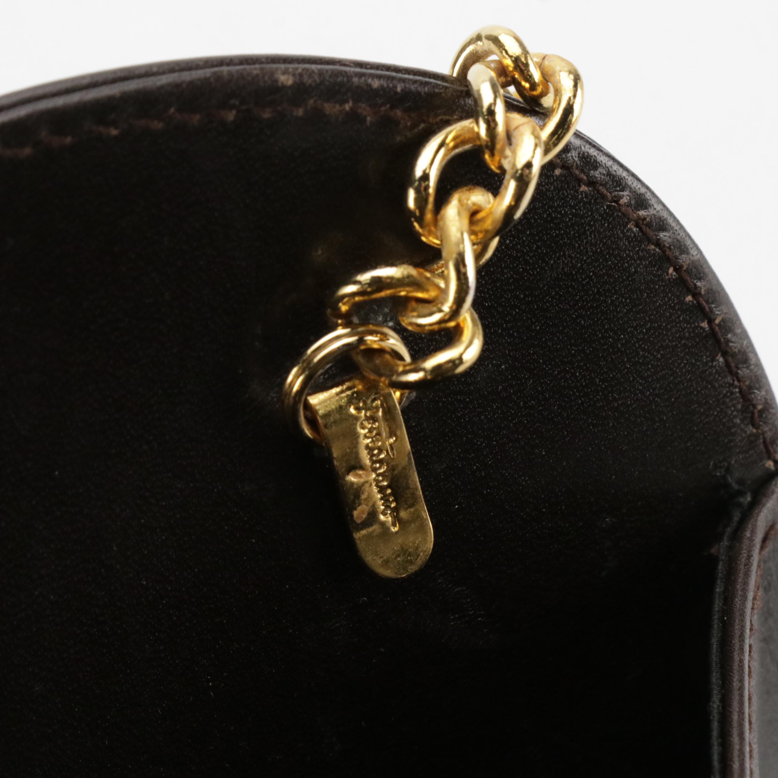 Salvatore Ferragamo Gancini Closure Chain Link Crossbody in Dark Brown Leather