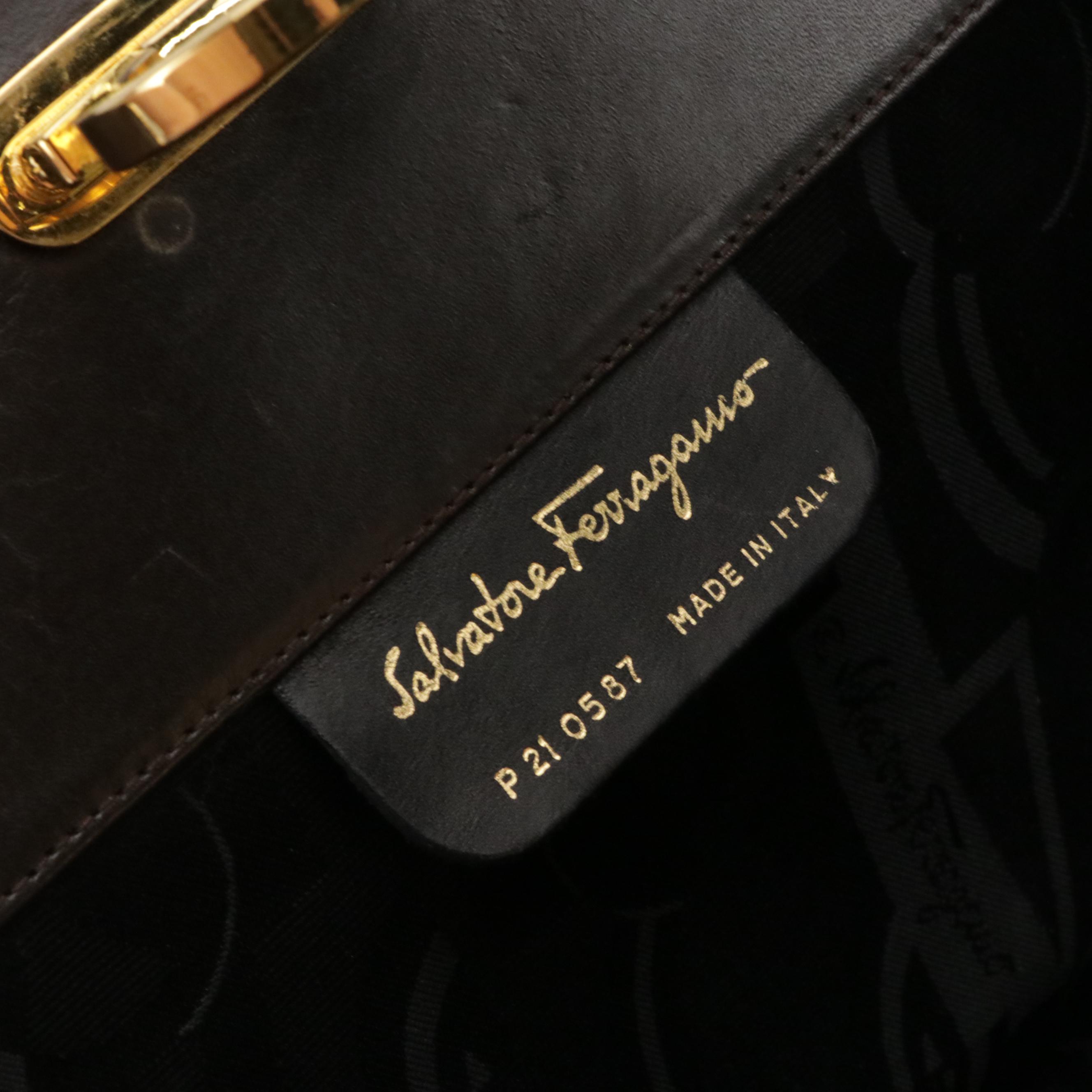 Salvatore Ferragamo Gancini Closure Chain Link Crossbody in Dark Brown Leather