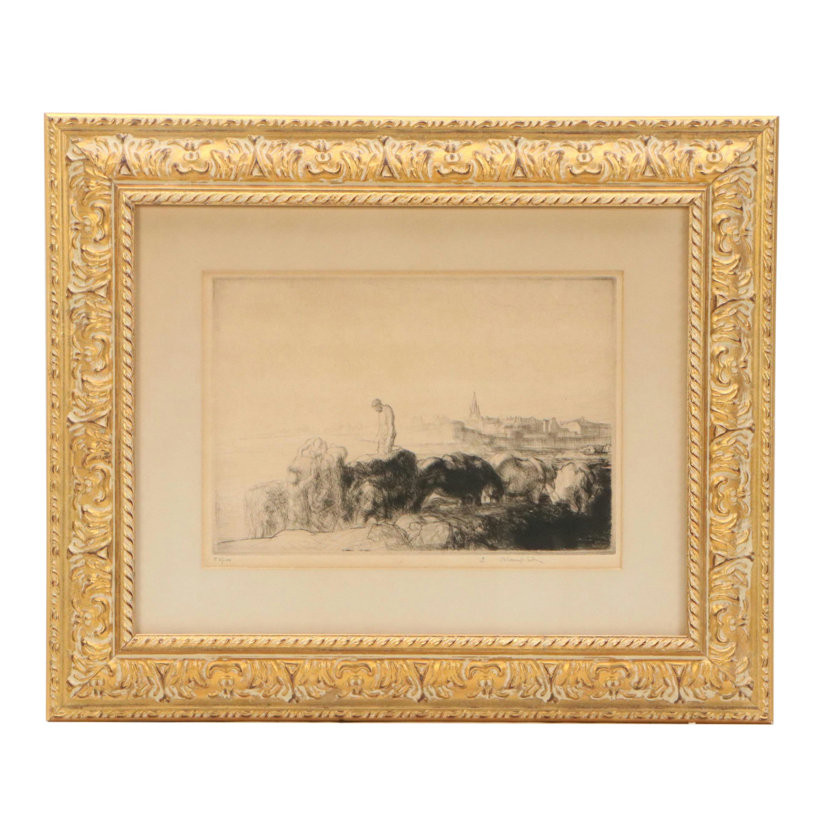 Edmund Blampied Drypoint Etching "Loading Vraic," 1926