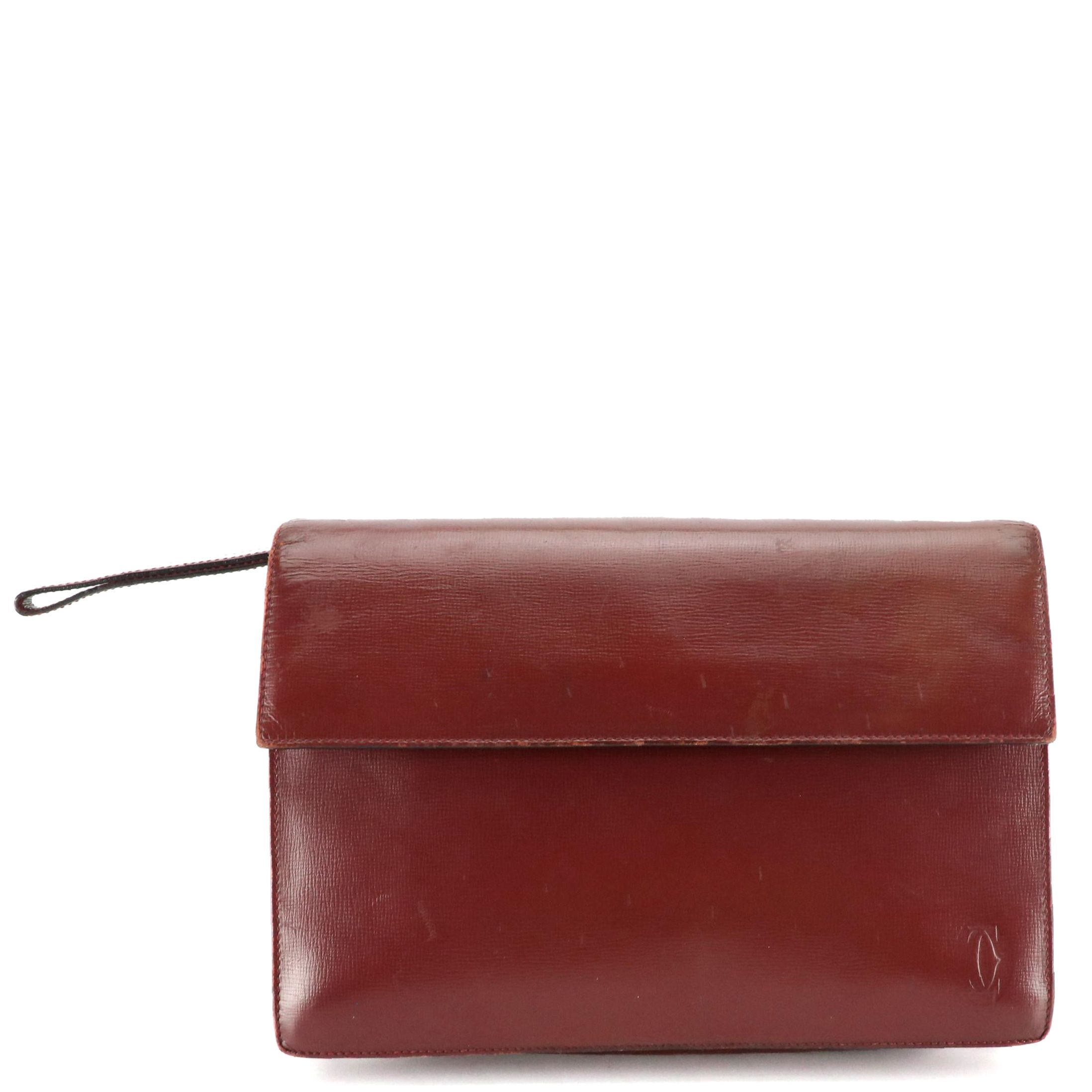 Cartier Flap Clutch in Textured Burgundy Leather