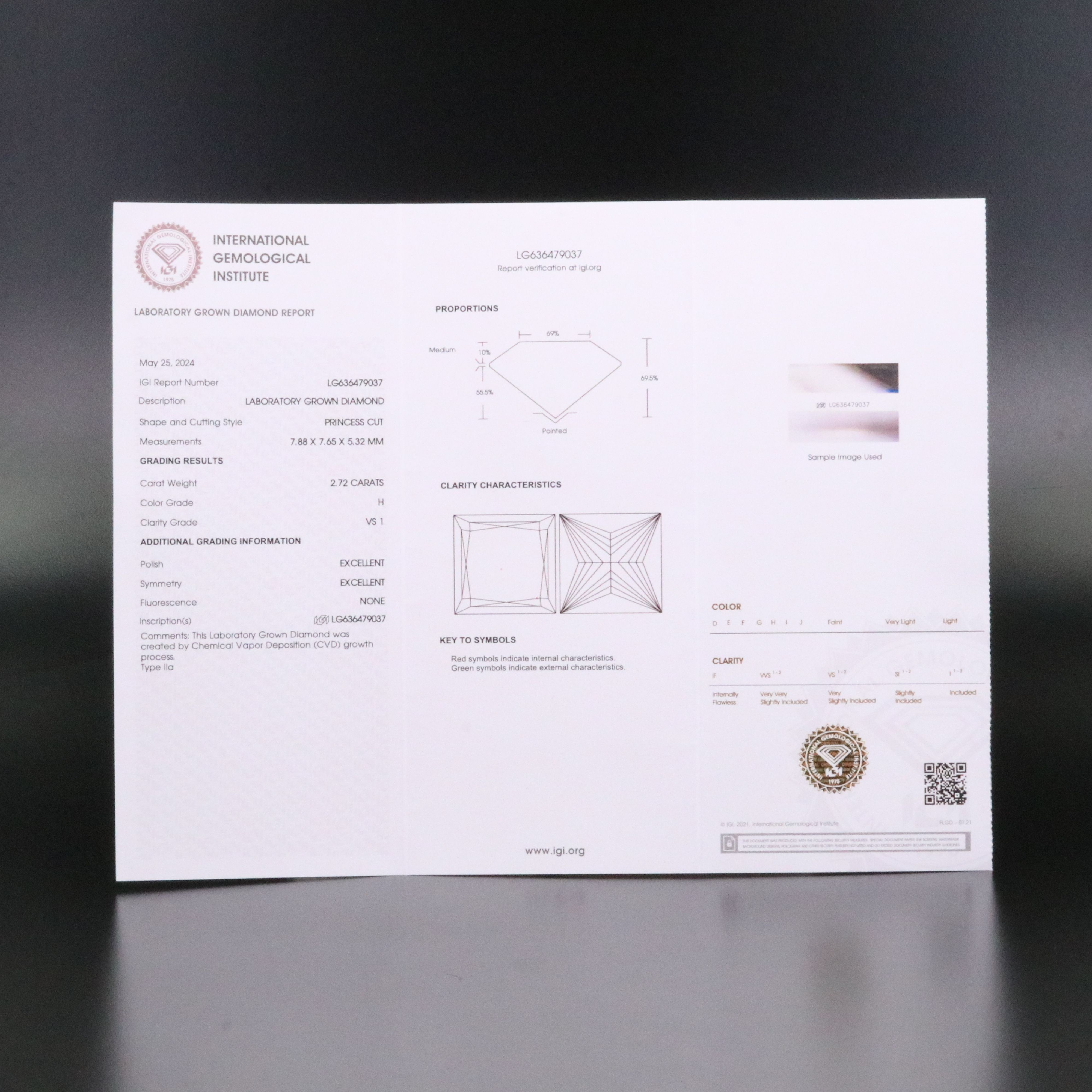 Loose 2.72 CT Lab Grown Diamond with IGI Report
