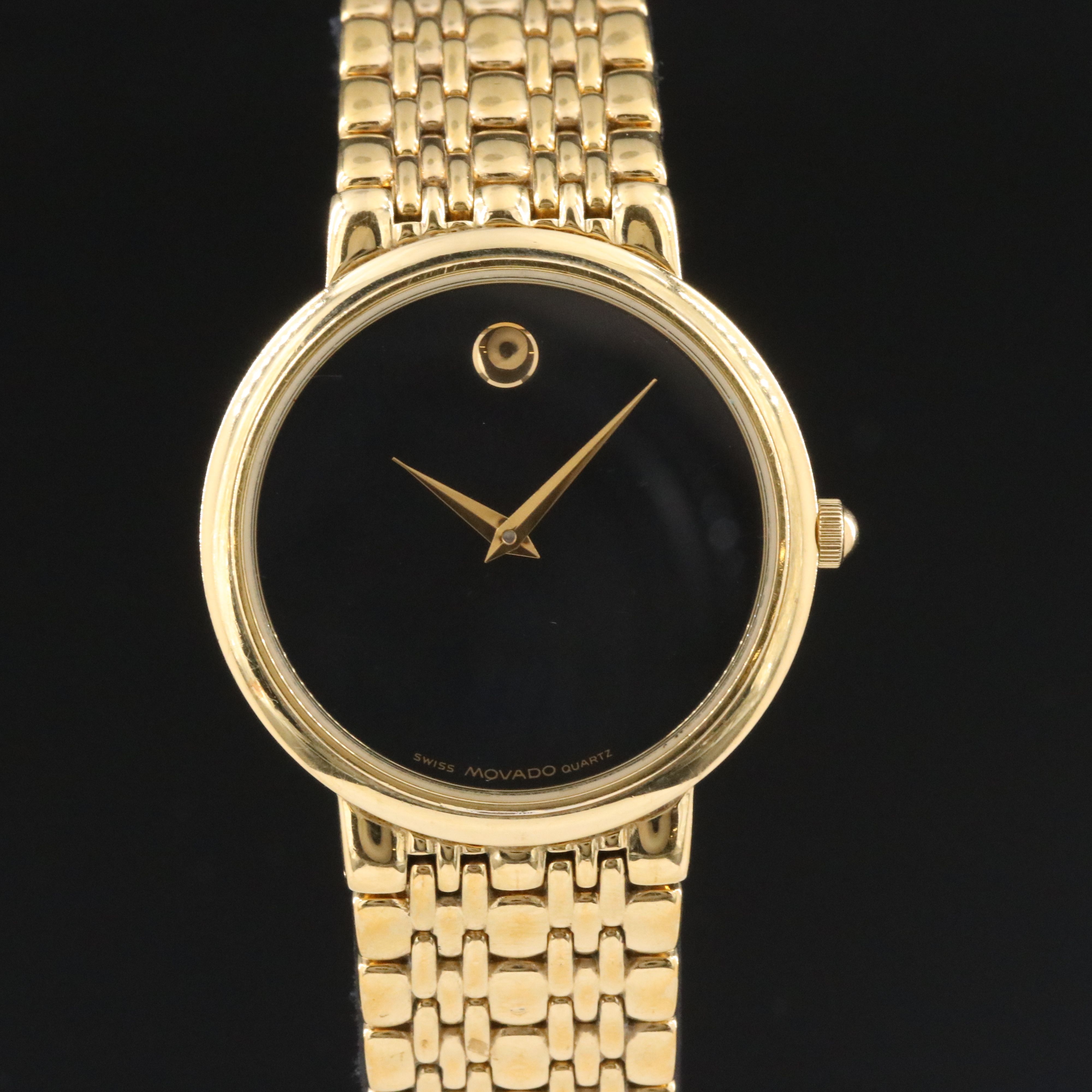 Movado Museum Classic Gold-Tone Swiss Quartz Watch with Black Dial