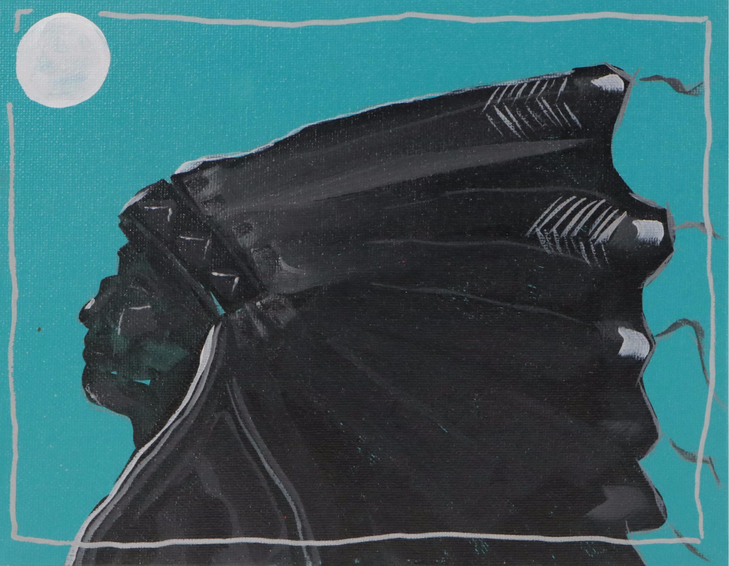 Joshua Ramsey Acrylic Painting of Indigenous American in Headdress, 2025