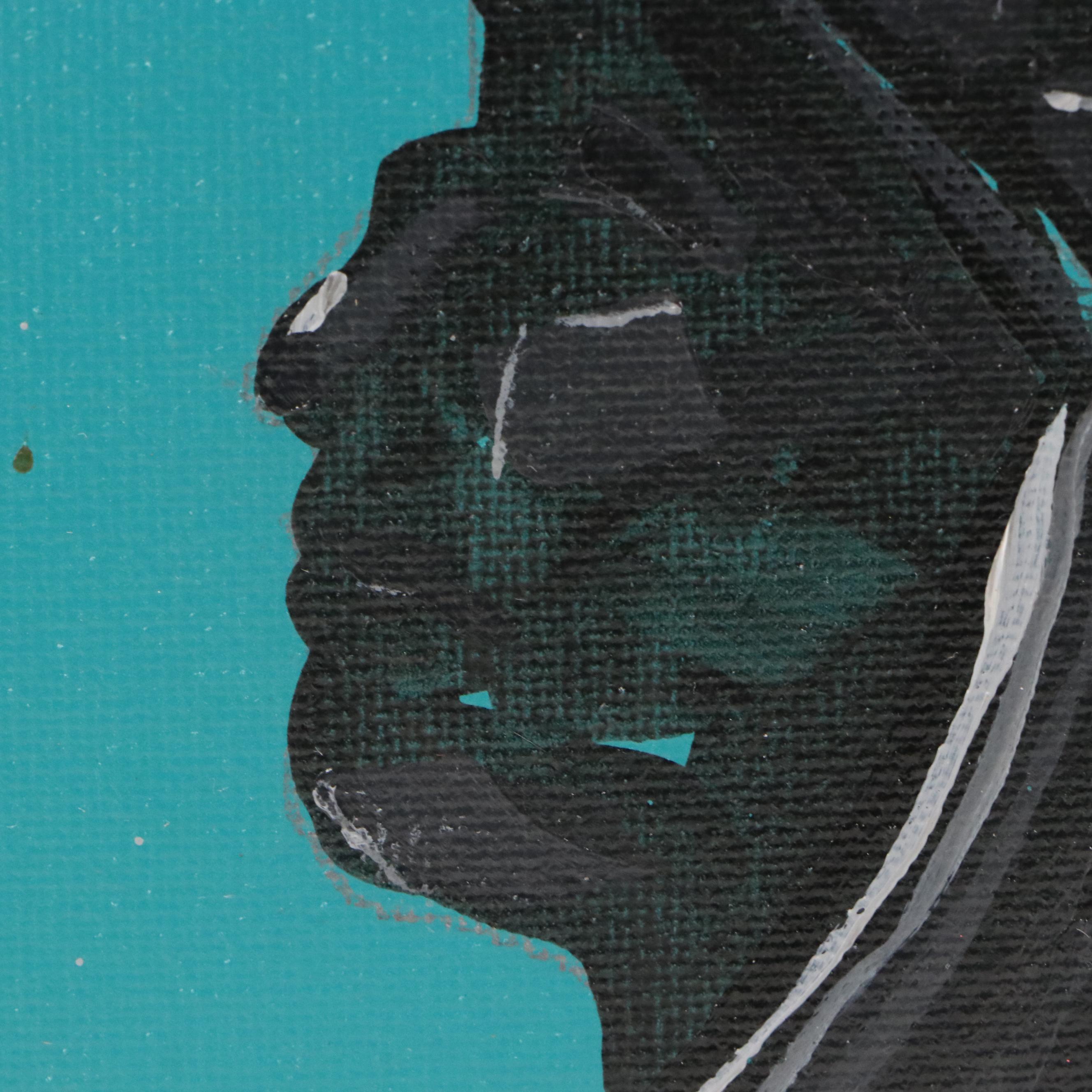 Joshua Ramsey Acrylic Painting of Indigenous American in Headdress, 2025