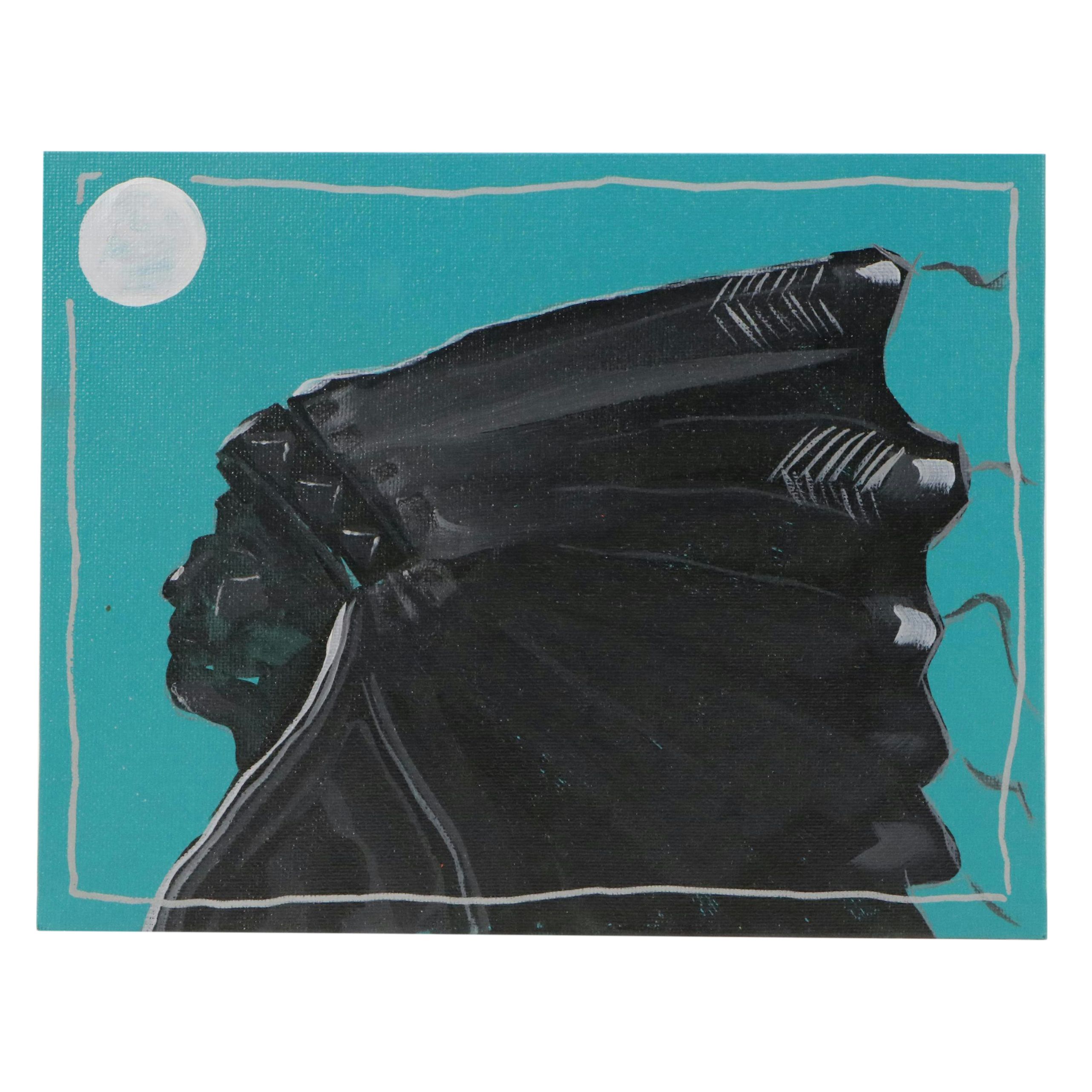 Joshua Ramsey Acrylic Painting of Indigenous American in Headdress, 2025