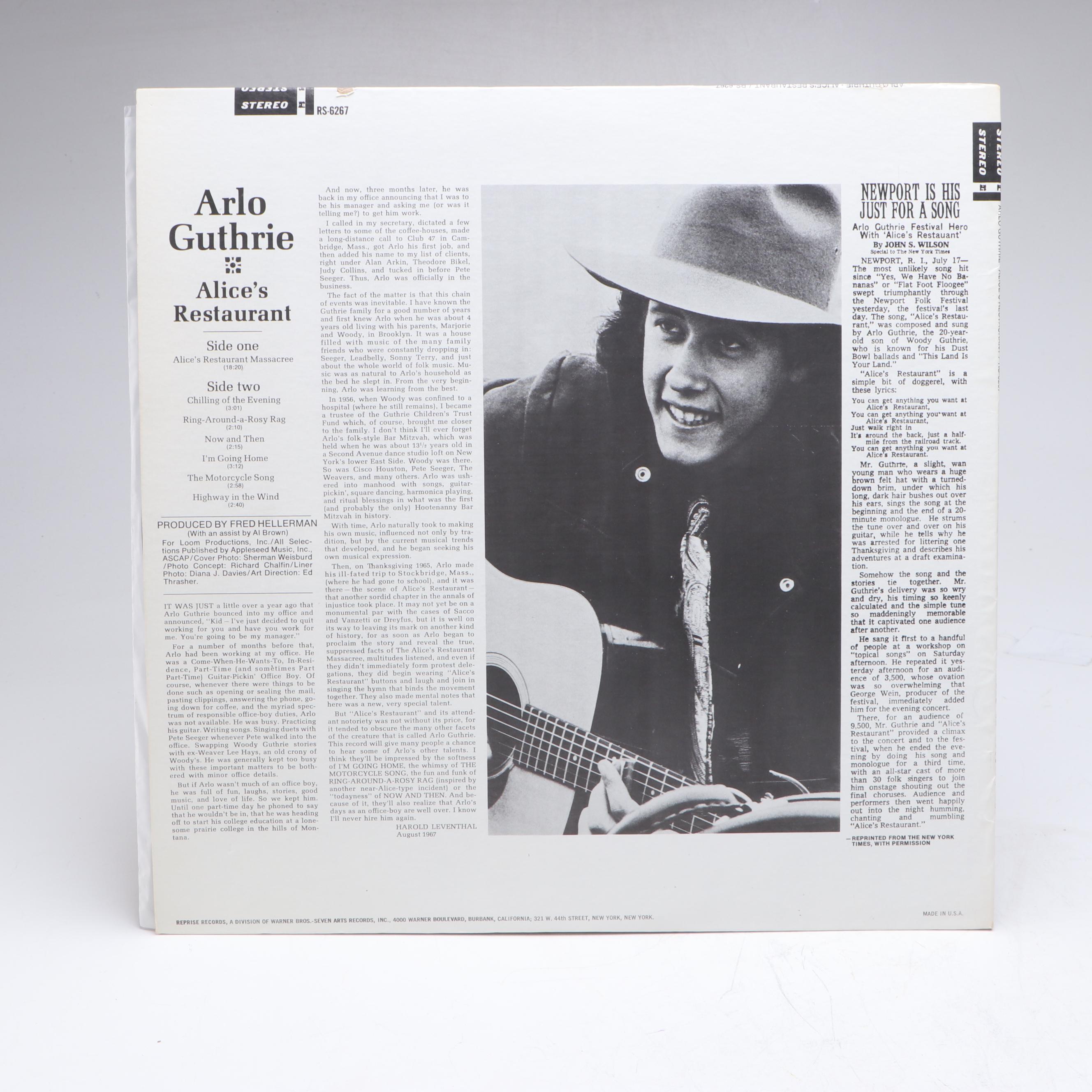 Arlo Guthrie Signed "Alice's Restaurant" Sleeve with Other Vinyl Record