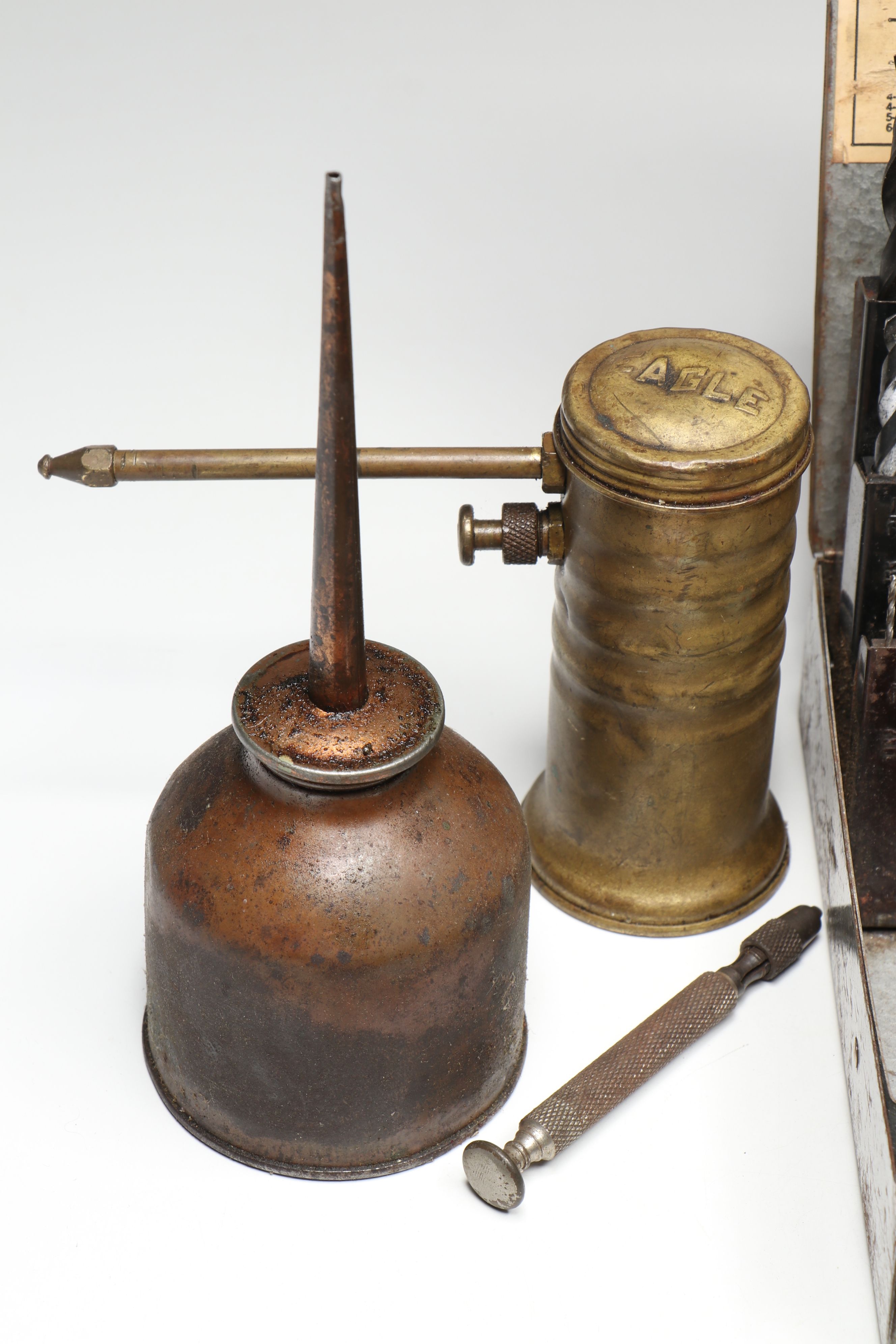 Dayton and Other Drill Bits, and Cases with Eagle and Copper Oil Cans