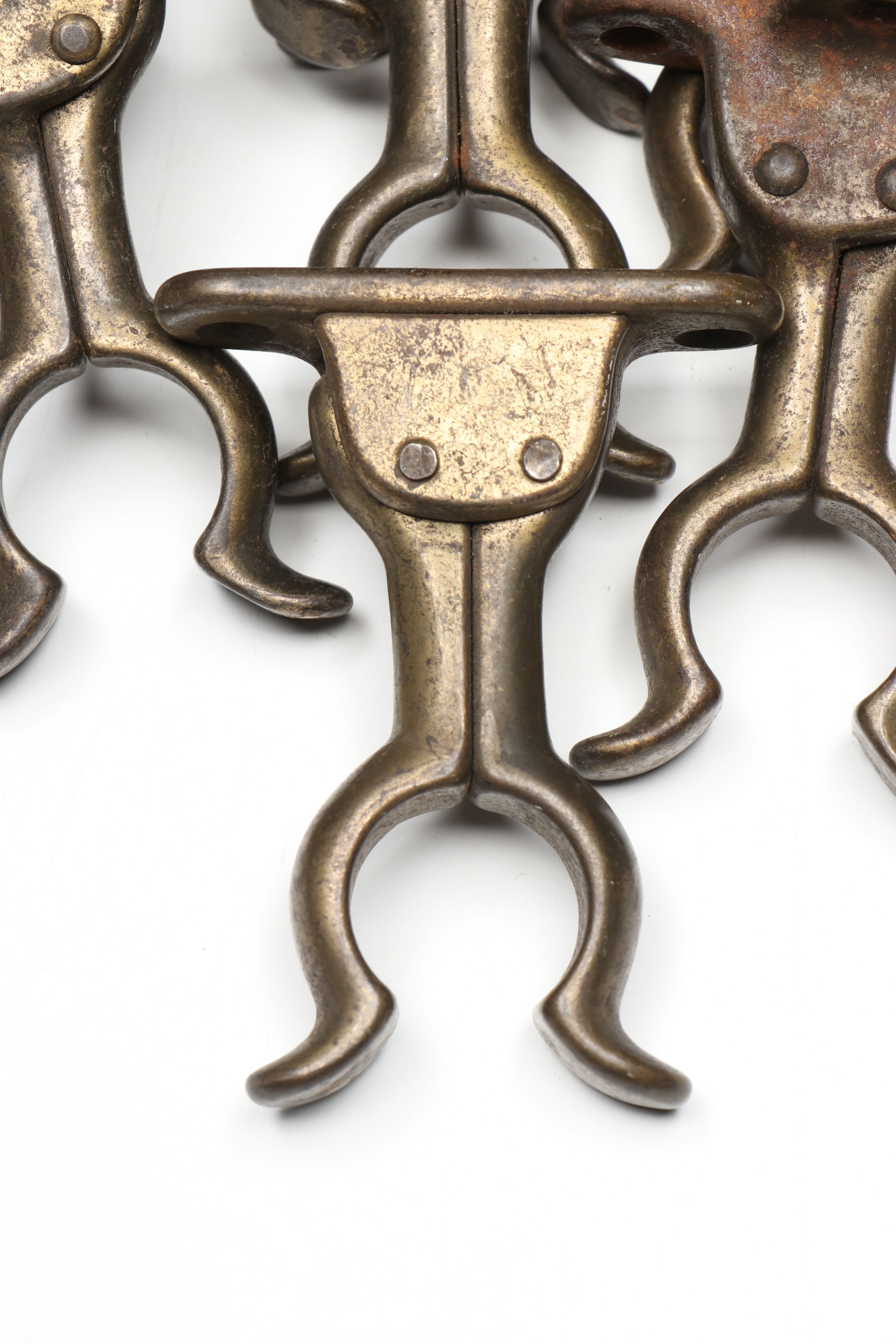 Reese and Other Brass Bolt Snaps with Broom Holders and Coated S-Hooks