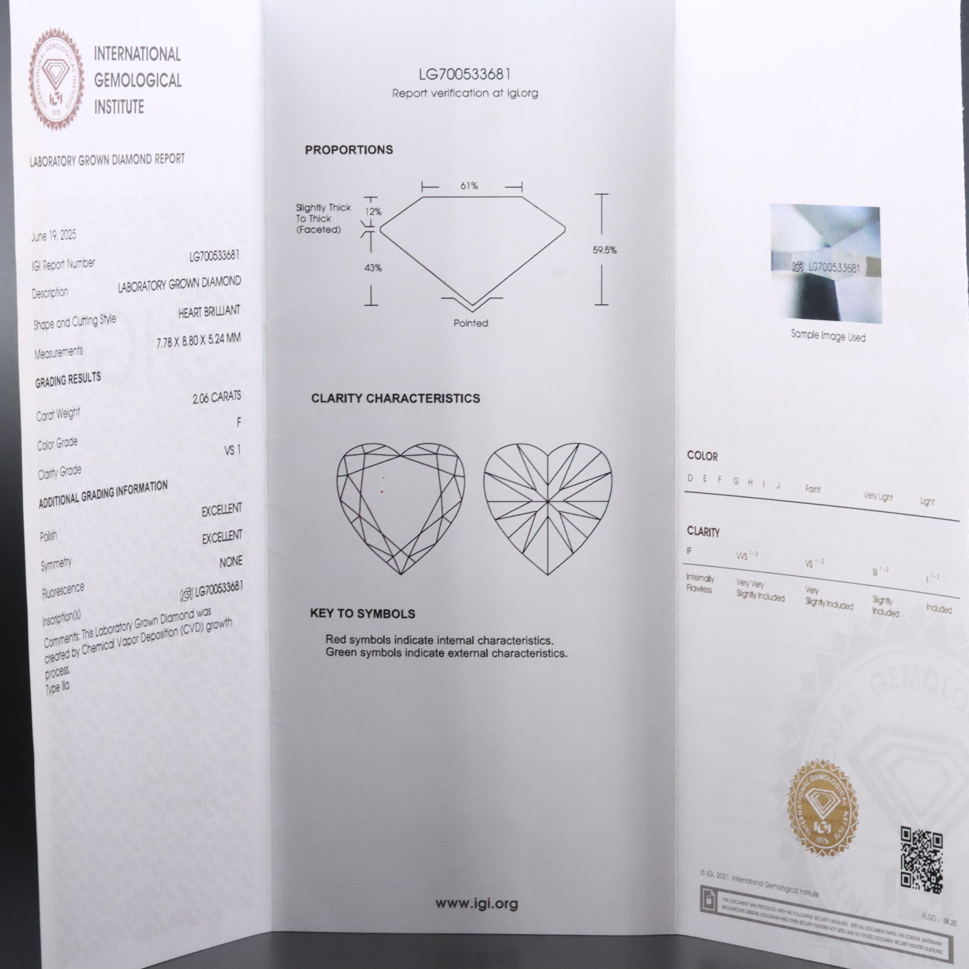 14K 2.06 CT Lab Grown Diamond Solitaire Ring with IGI Report