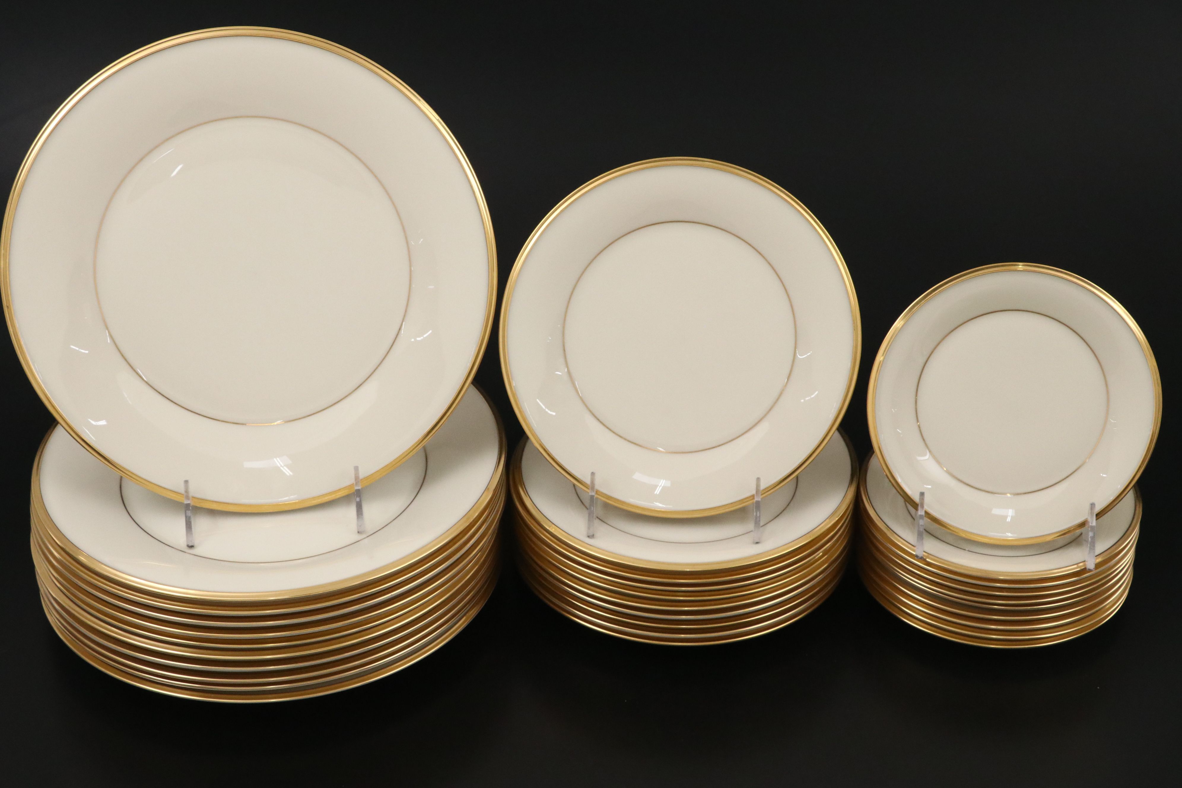 Lenox "Eternal" Gilt Rimmed Ivory Porcelain Dinnerware and Serving Pieces