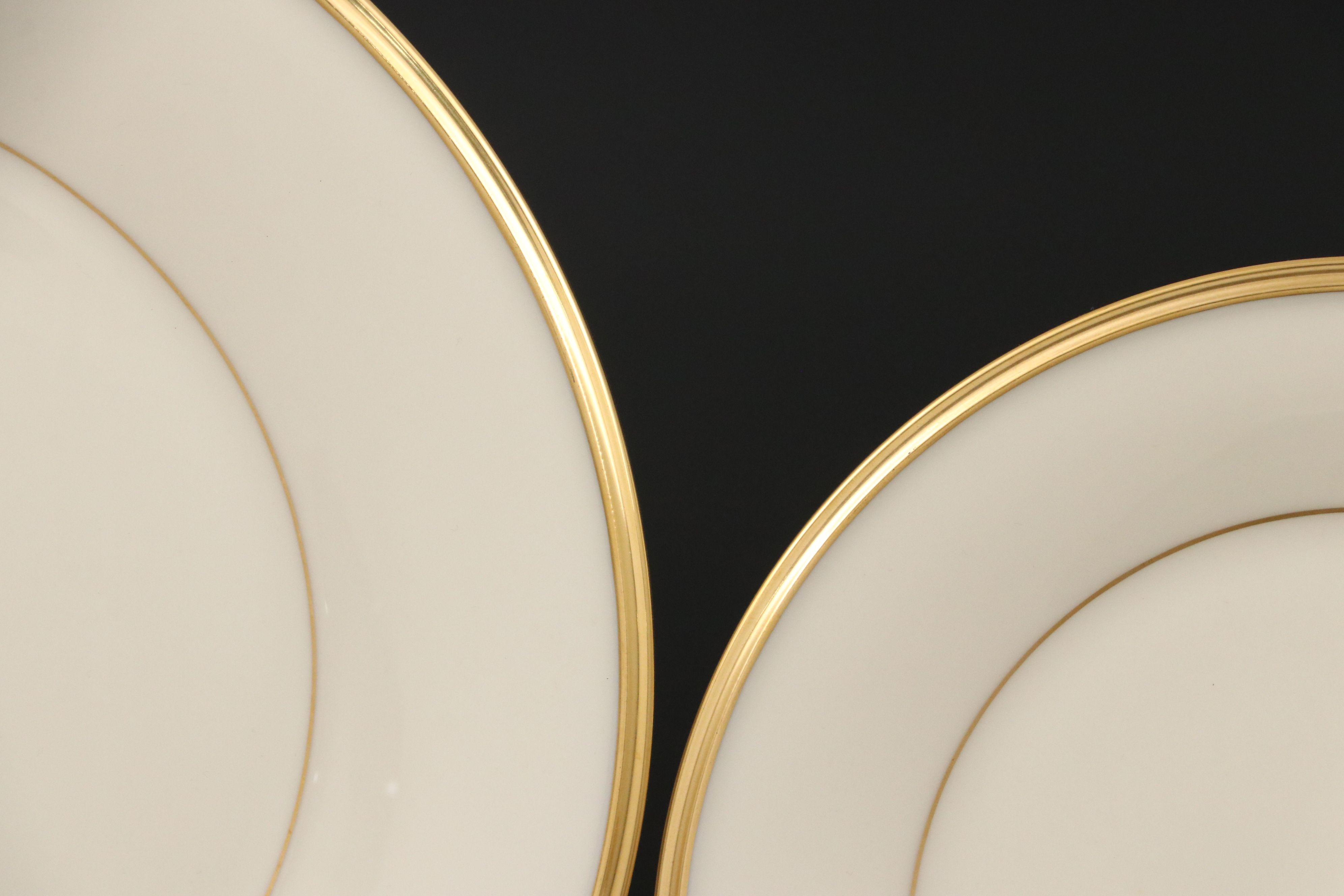Lenox "Eternal" Gilt Rimmed Ivory Porcelain Dinnerware and Serving Pieces