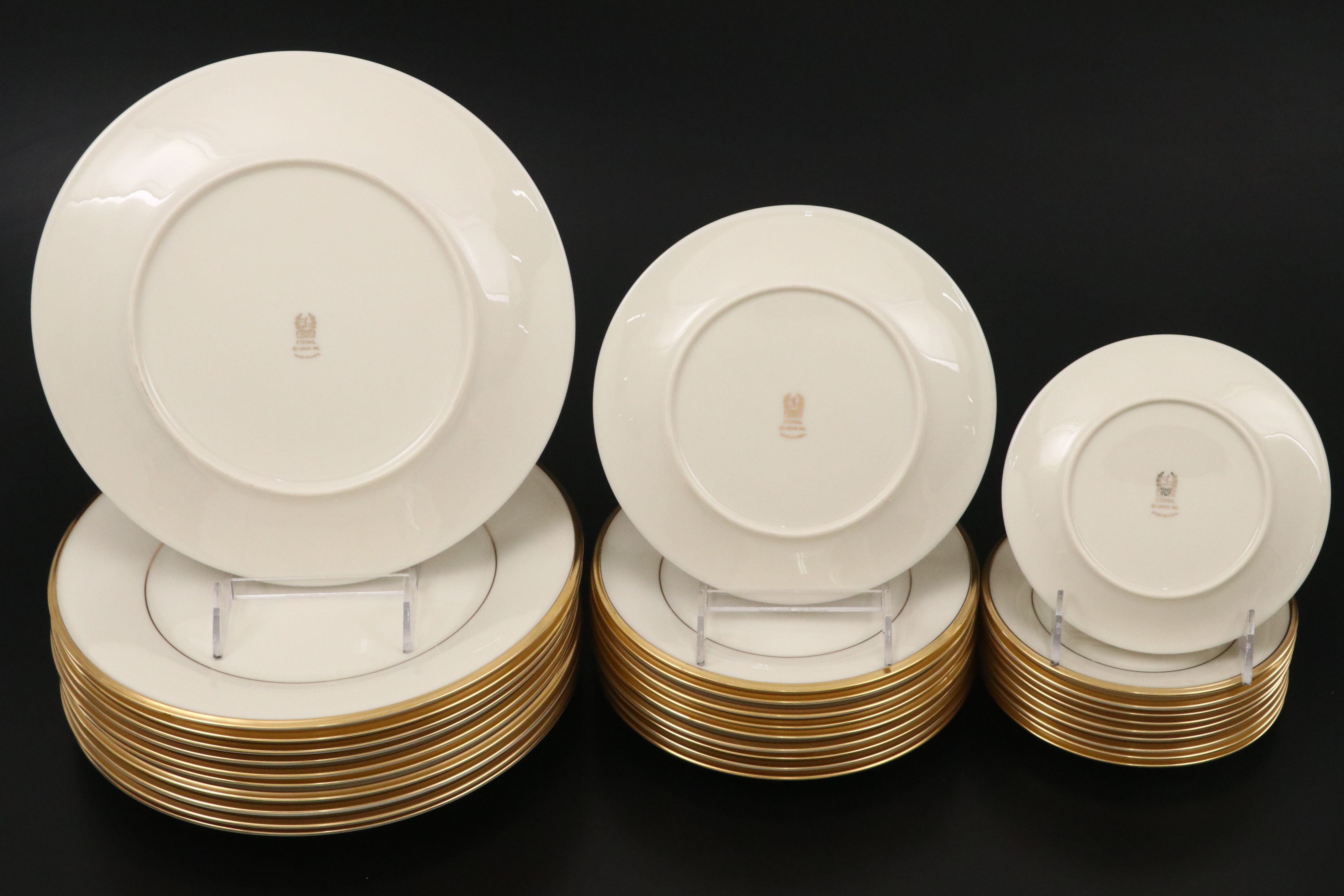 Lenox "Eternal" Gilt Rimmed Ivory Porcelain Dinnerware and Serving Pieces