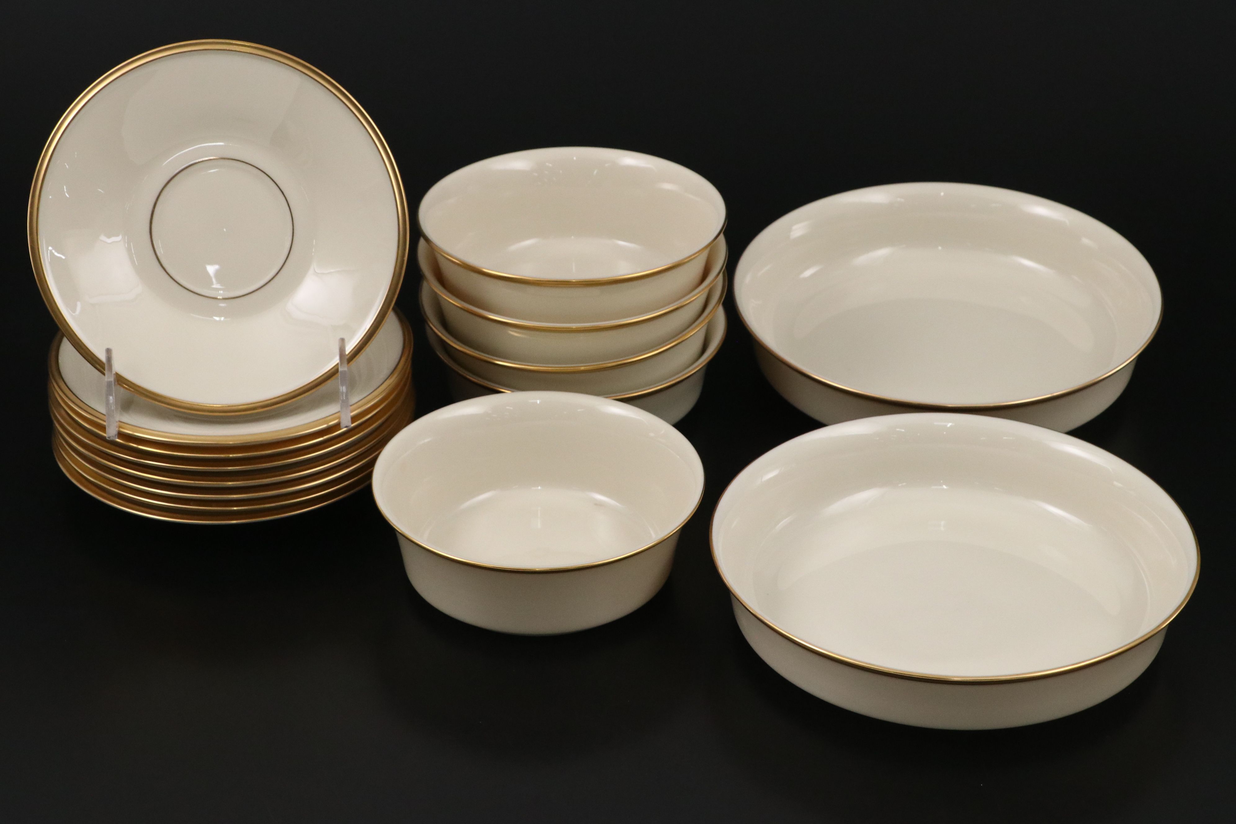 Lenox "Eternal" Gilt Rimmed Ivory Porcelain Dinnerware and Serving Pieces