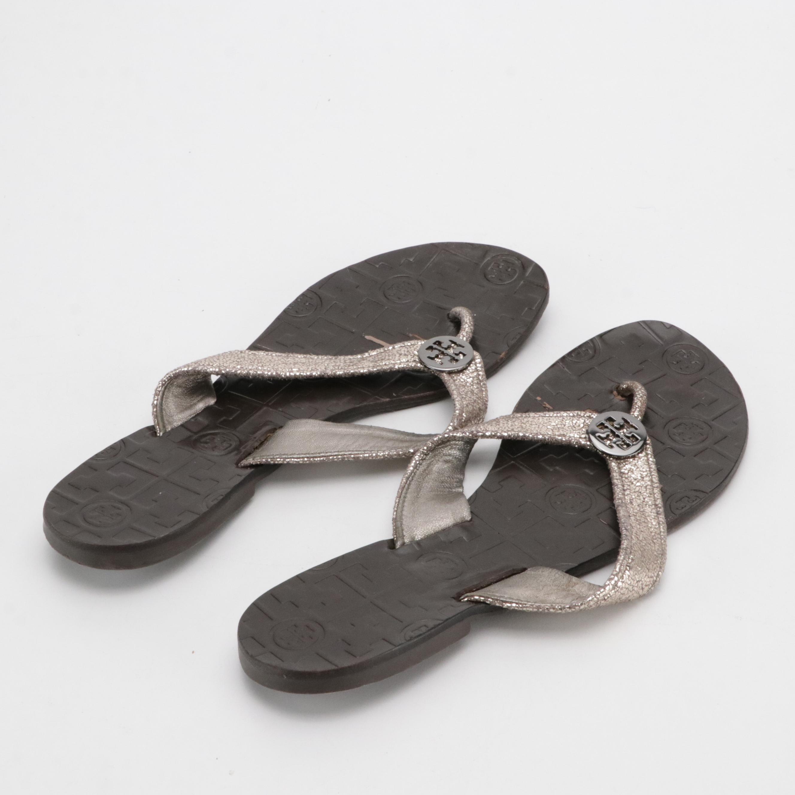 Tory Burch Glitter Leather Thong Sandals