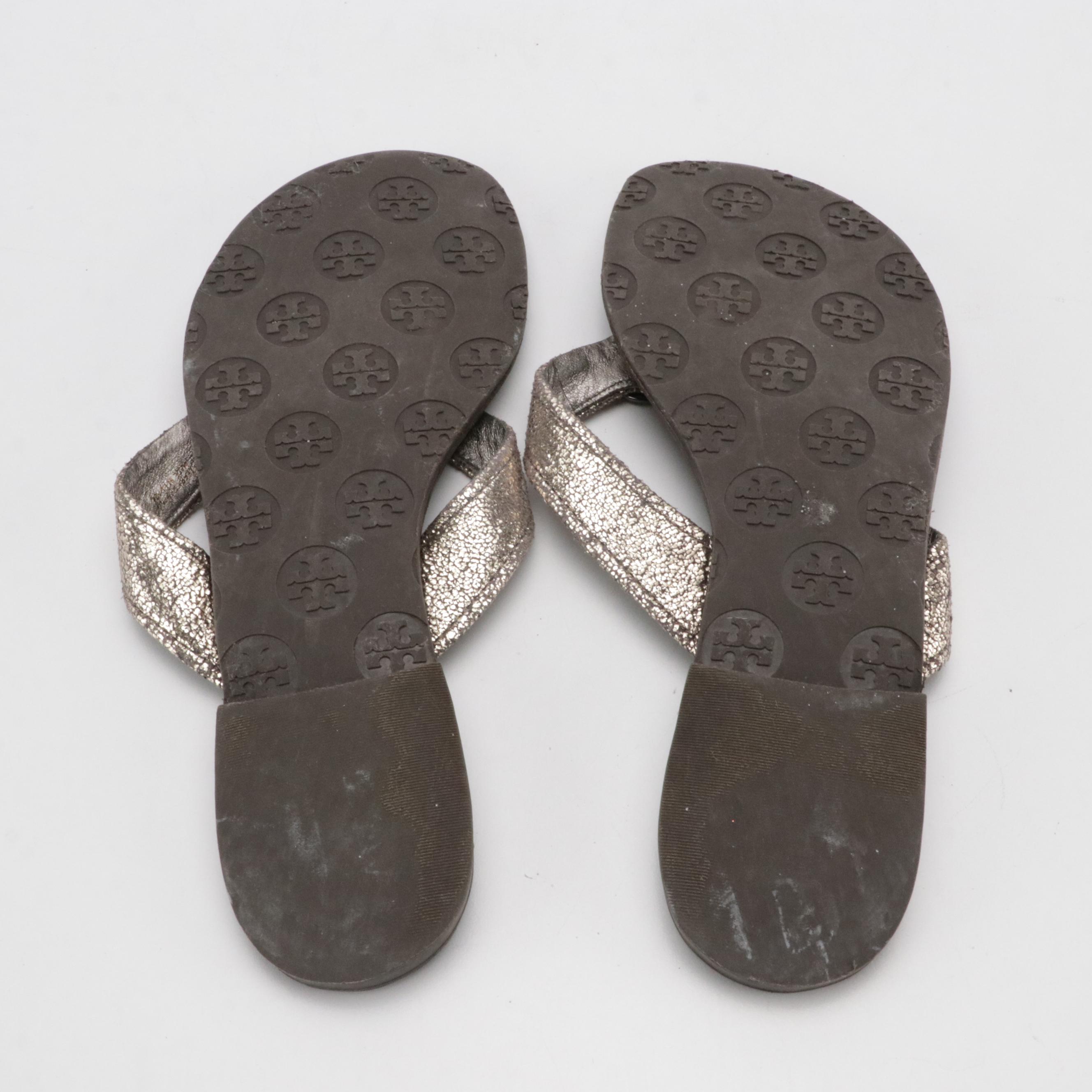 Tory Burch Glitter Leather Thong Sandals