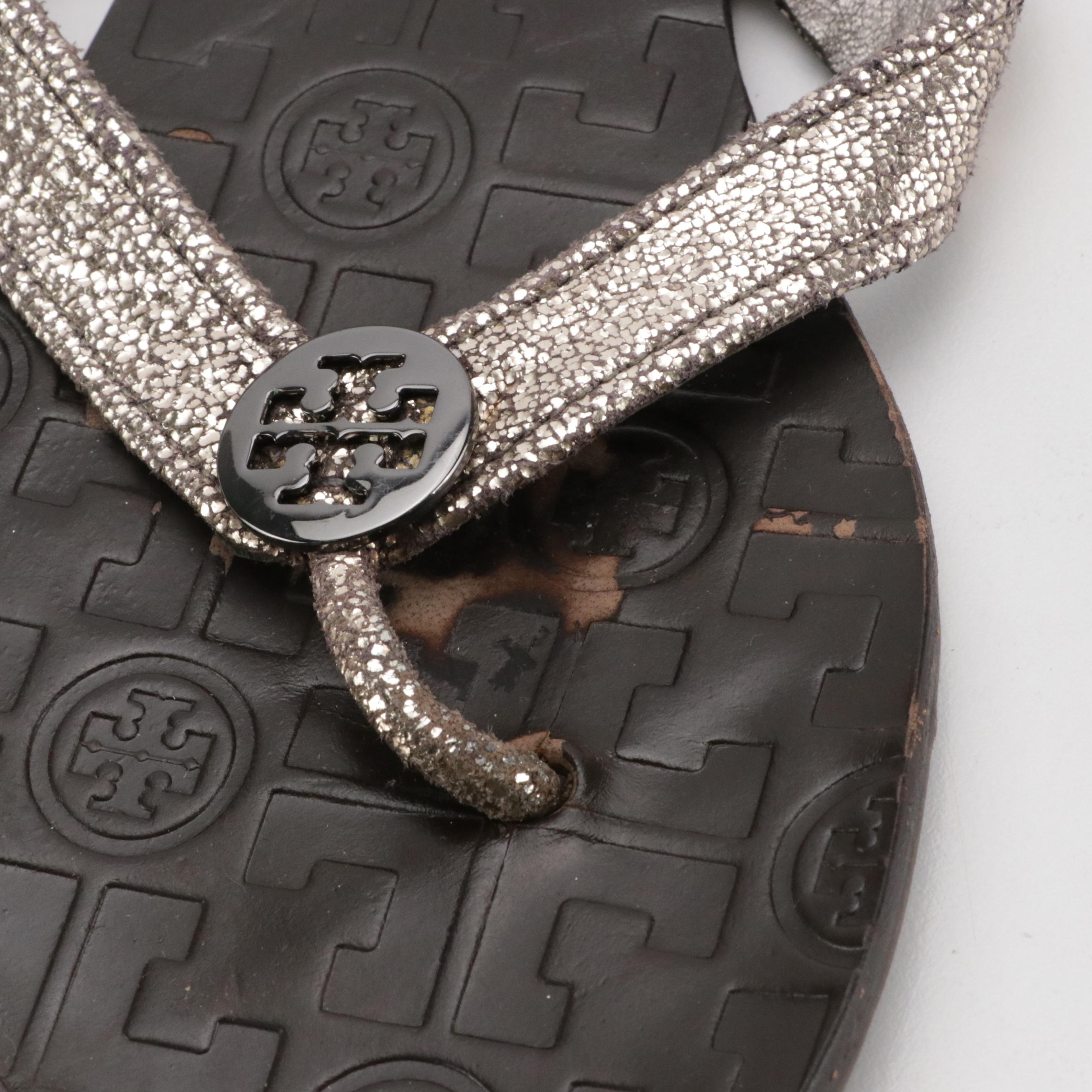 Tory Burch Glitter Leather Thong Sandals