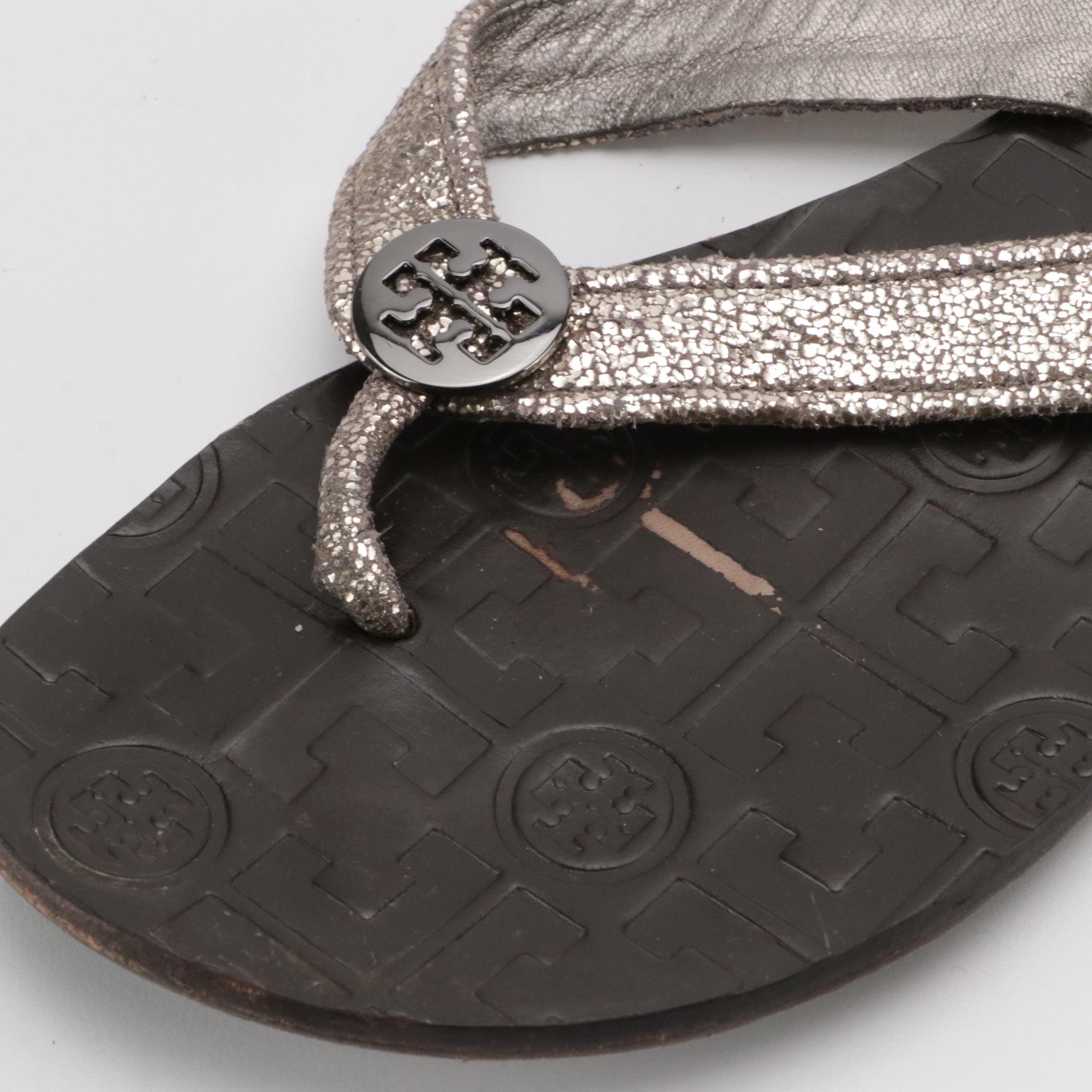 Tory Burch Glitter Leather Thong Sandals