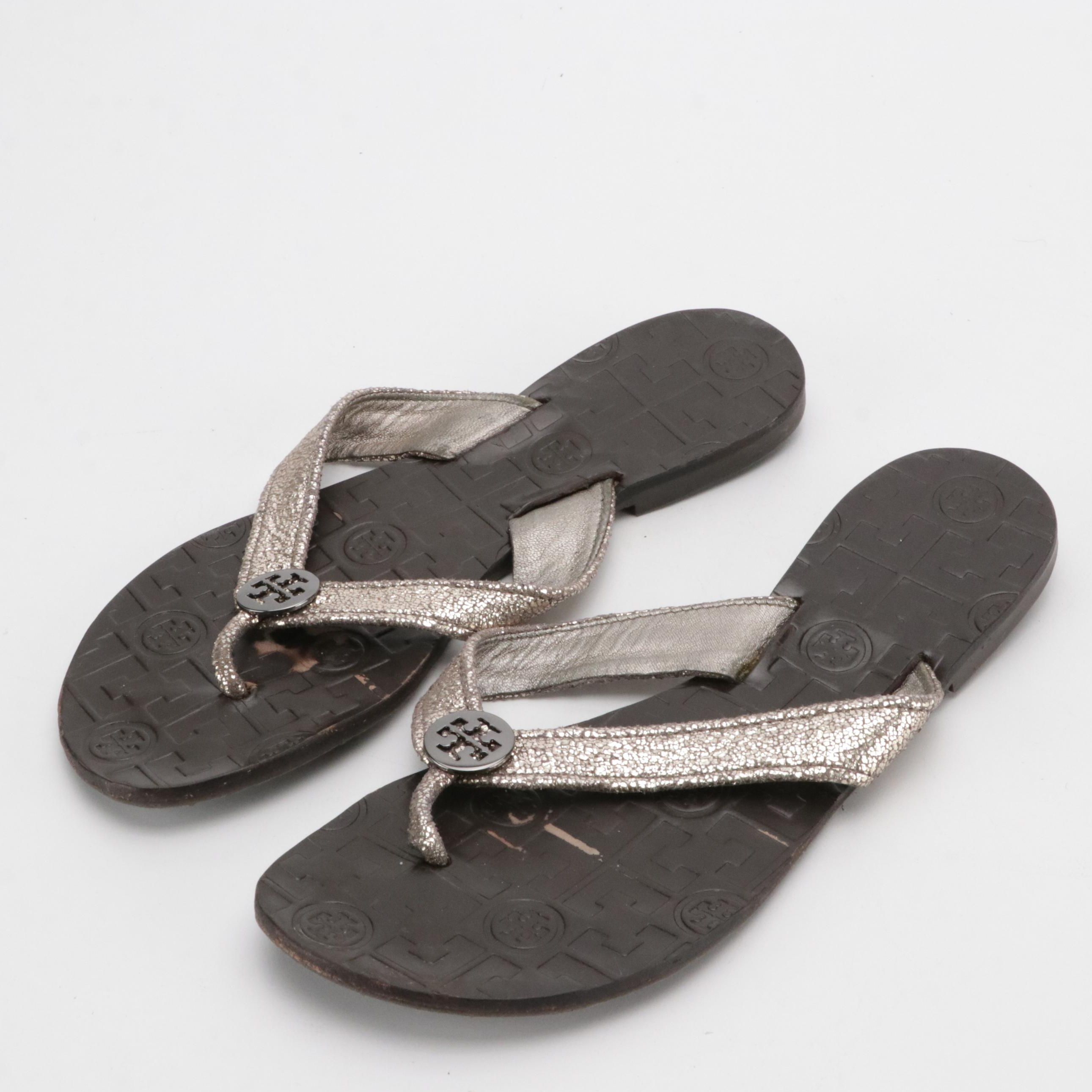 Tory Burch Glitter Leather Thong Sandals