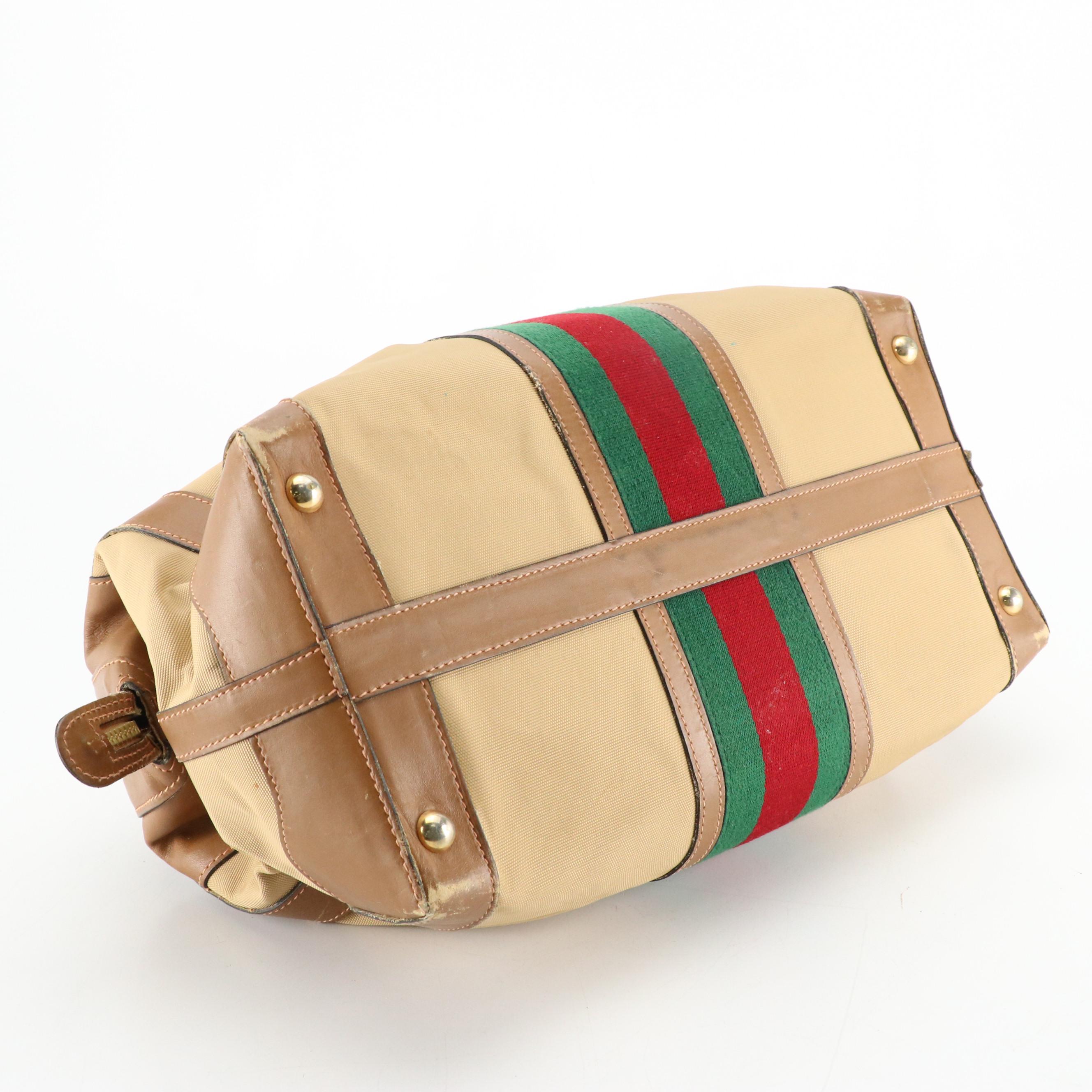 Gucci Web Stripe Boston Bag in Nylon Canvas and Leather, 1970s