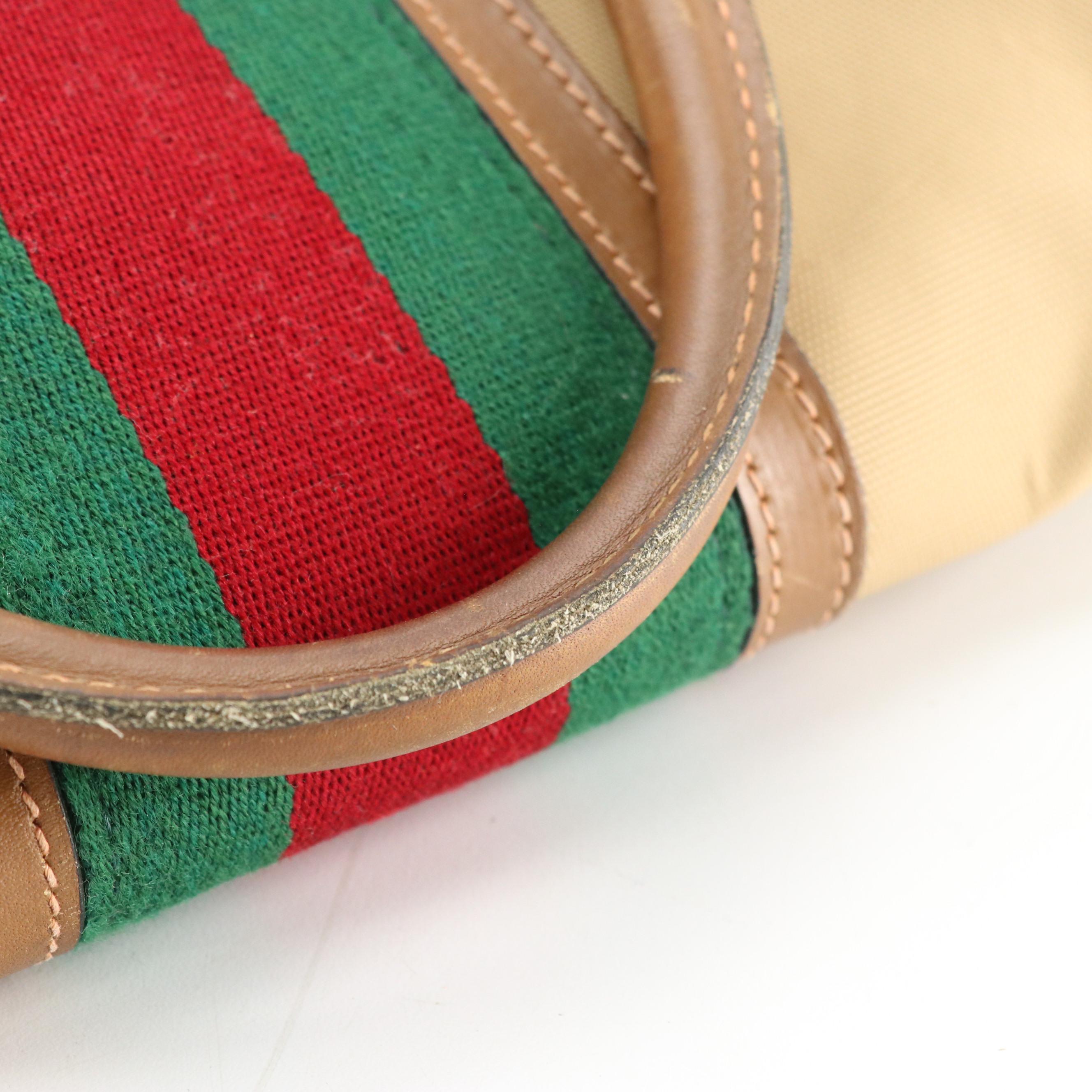 Gucci Web Stripe Boston Bag in Nylon Canvas and Leather, 1970s