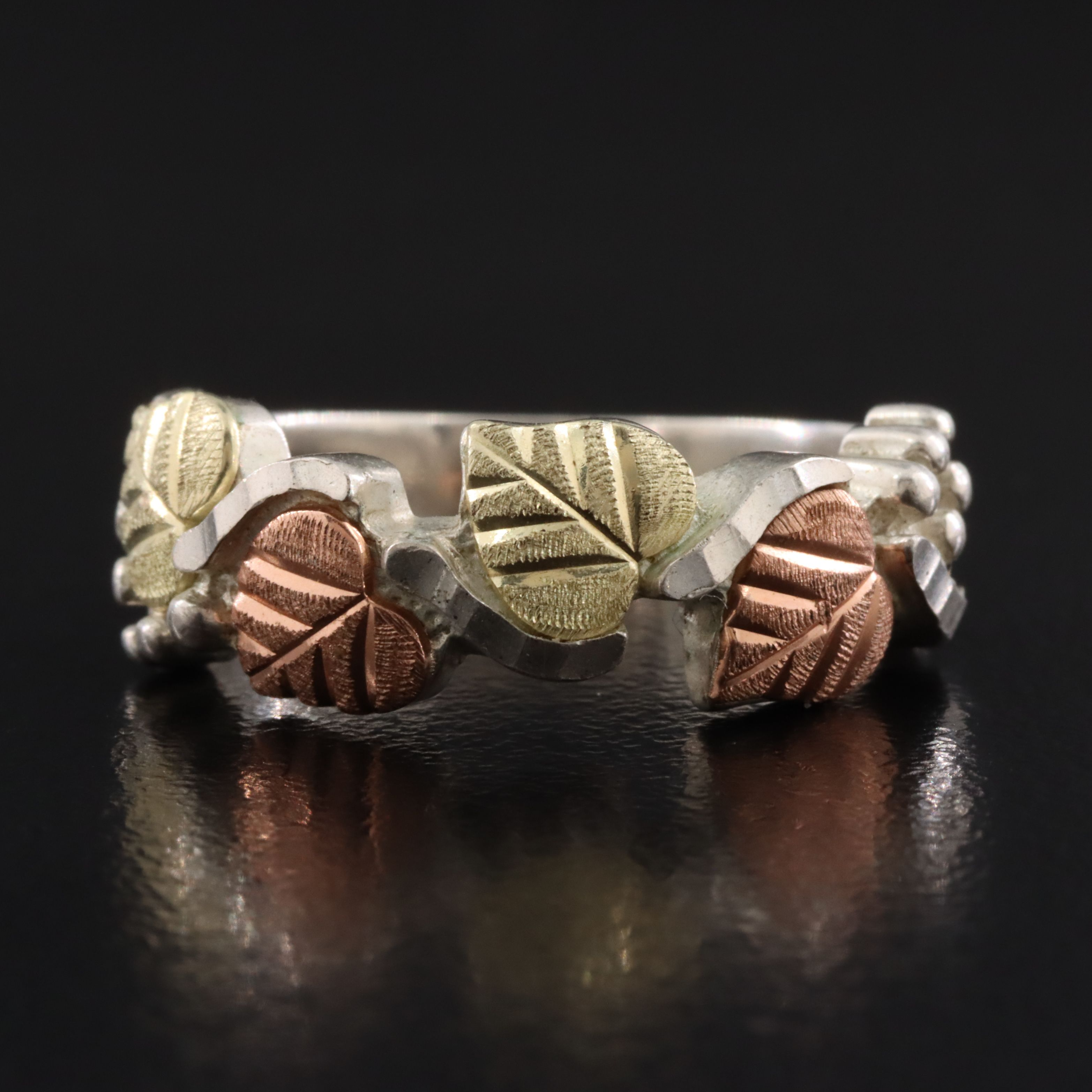 Sterling and 12K Grapevine Ring with Rose Gold and Green Gold Accents