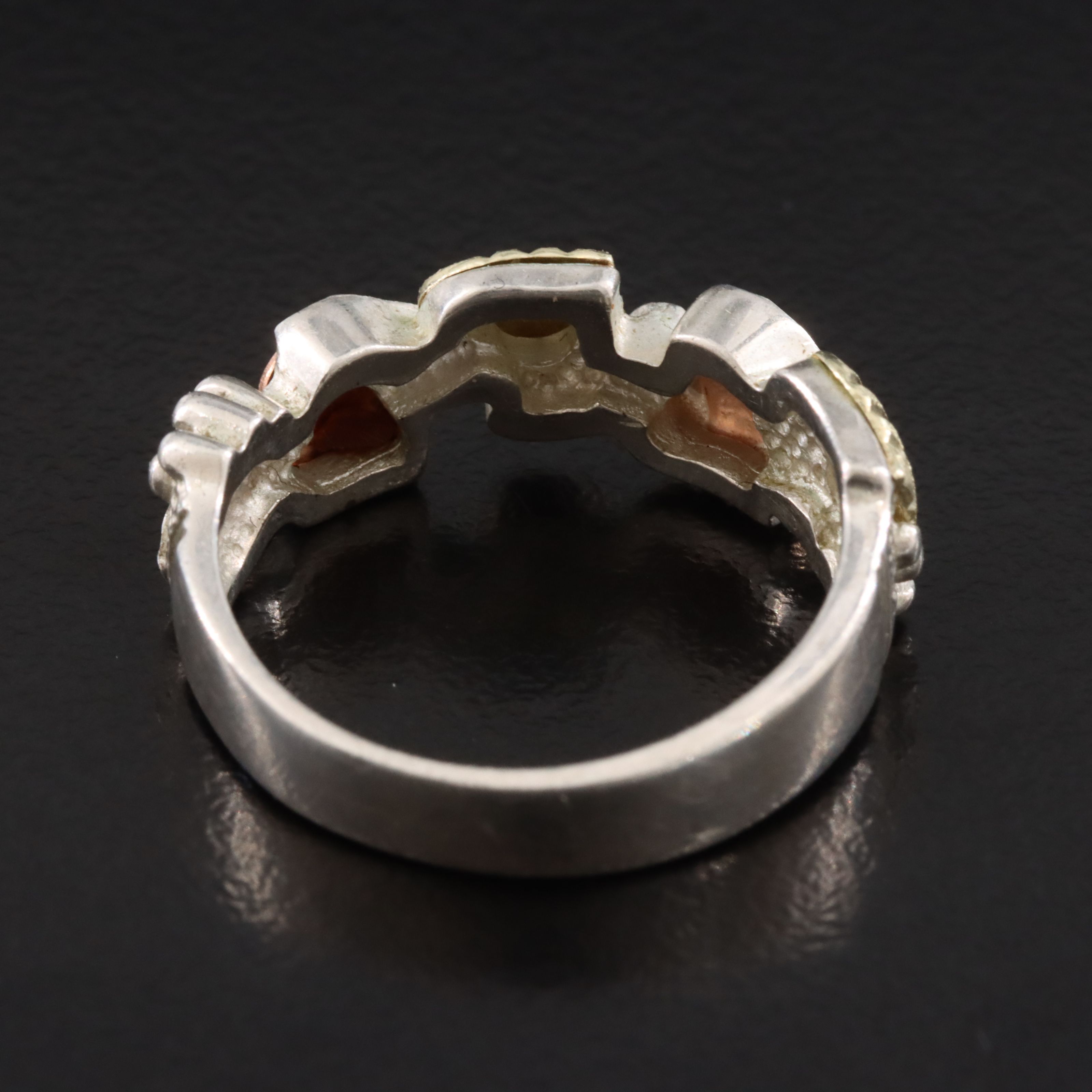 Sterling and 12K Grapevine Ring with Rose Gold and Green Gold Accents