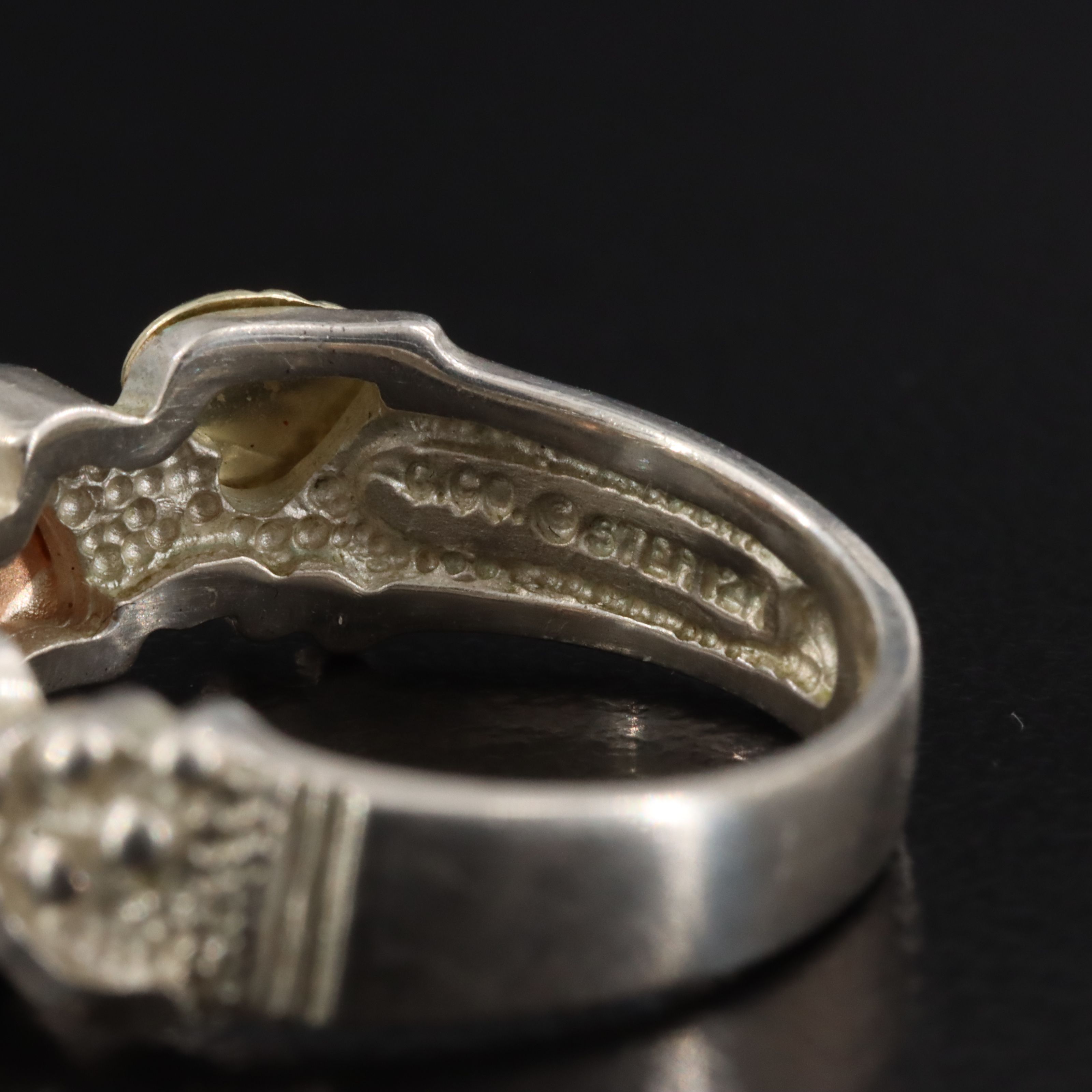 Sterling and 12K Grapevine Ring with Rose Gold and Green Gold Accents