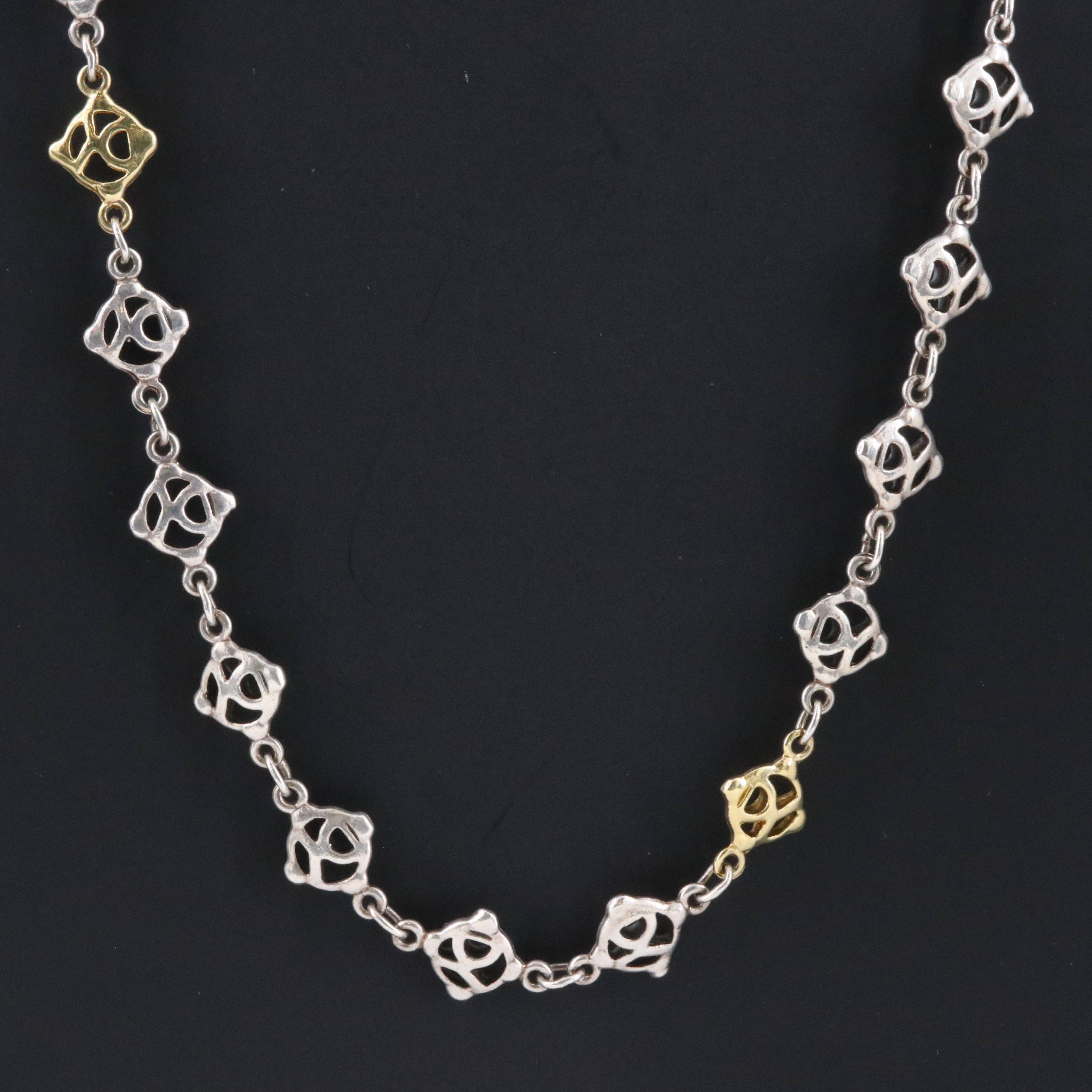 David Yurman Sterling and 18K Logo Chain Necklace