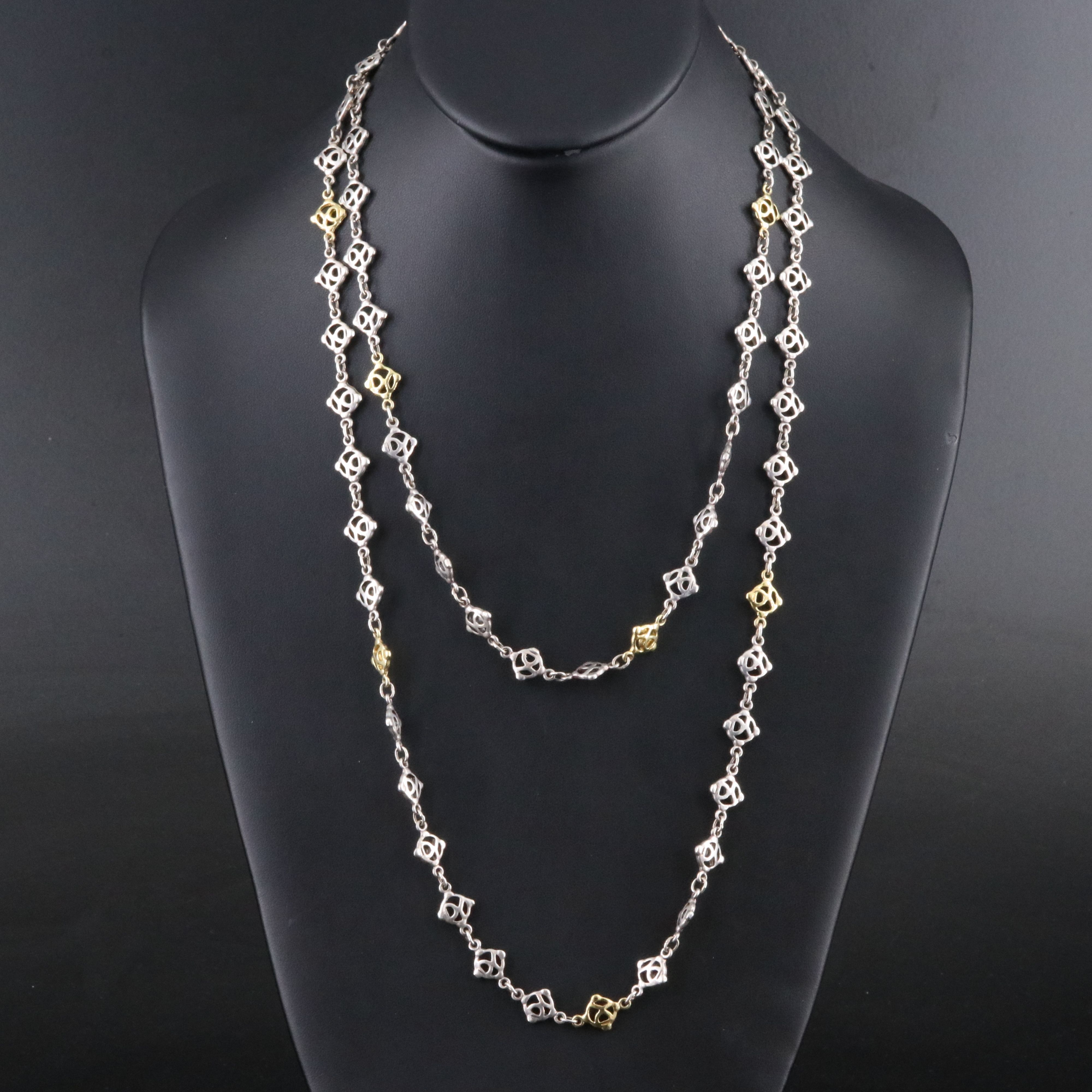 David Yurman Sterling and 18K Logo Chain Necklace