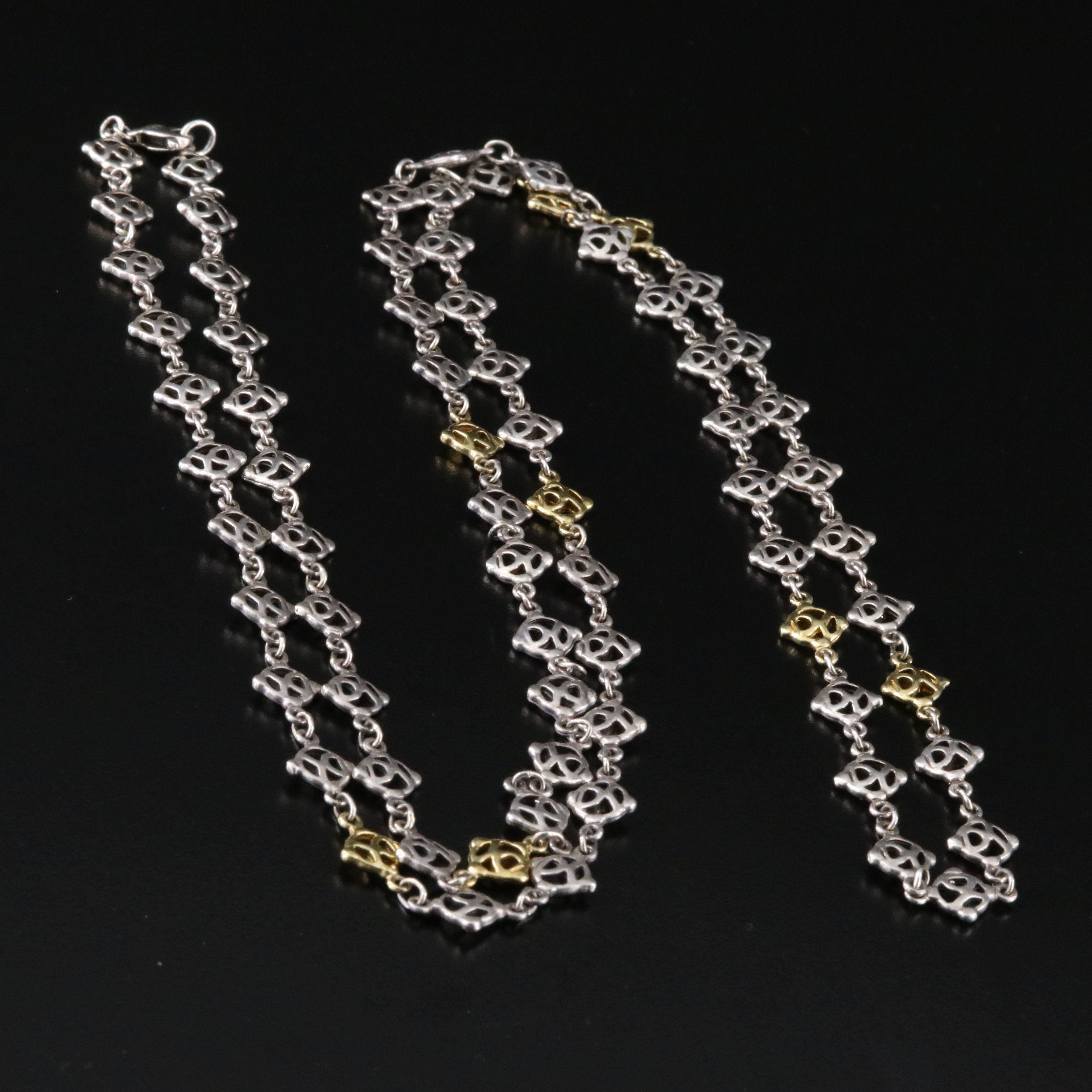 David Yurman Sterling and 18K Logo Chain Necklace