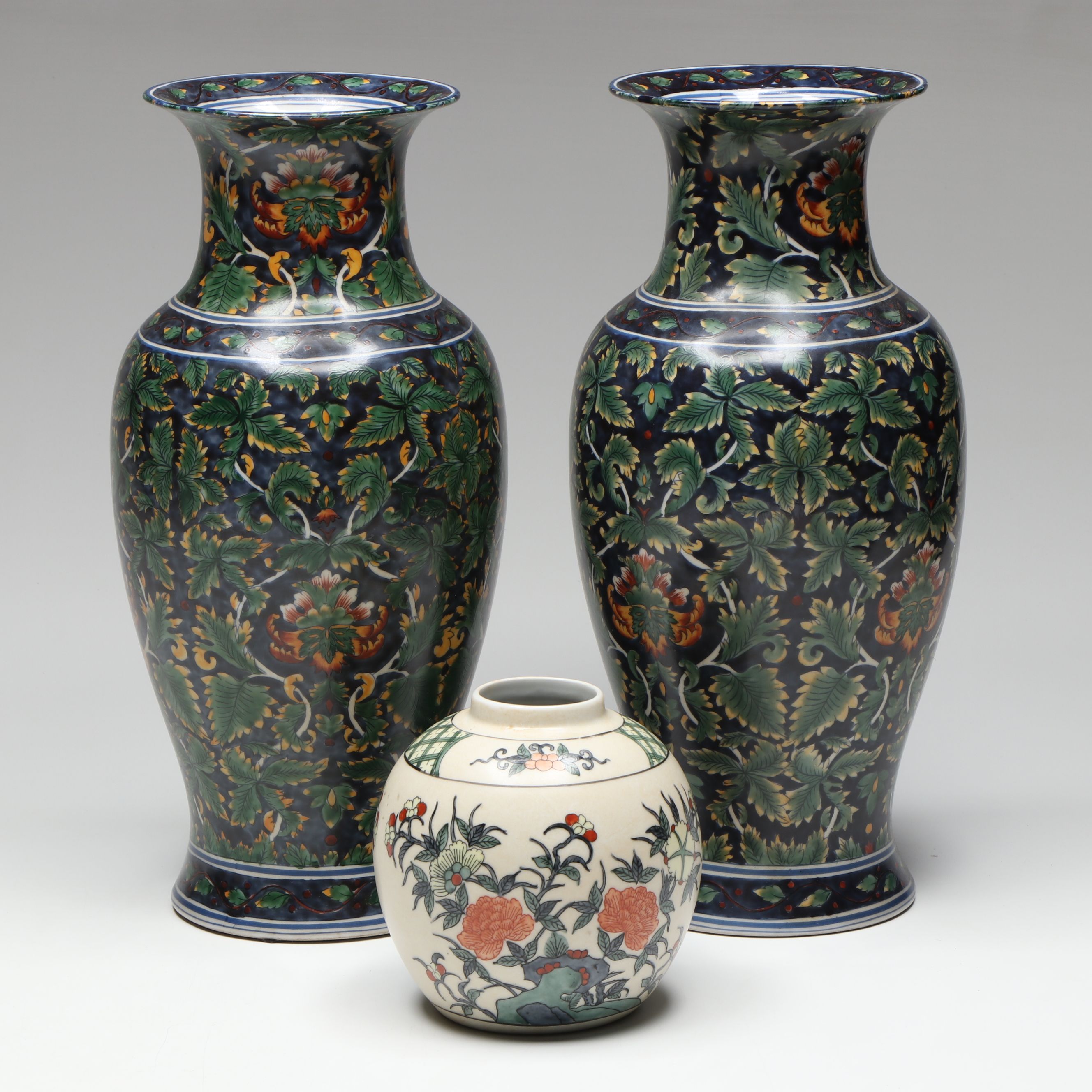 Overjoy Hand-Painted Ginger Jar and Other Chinese Floral Motif Vases