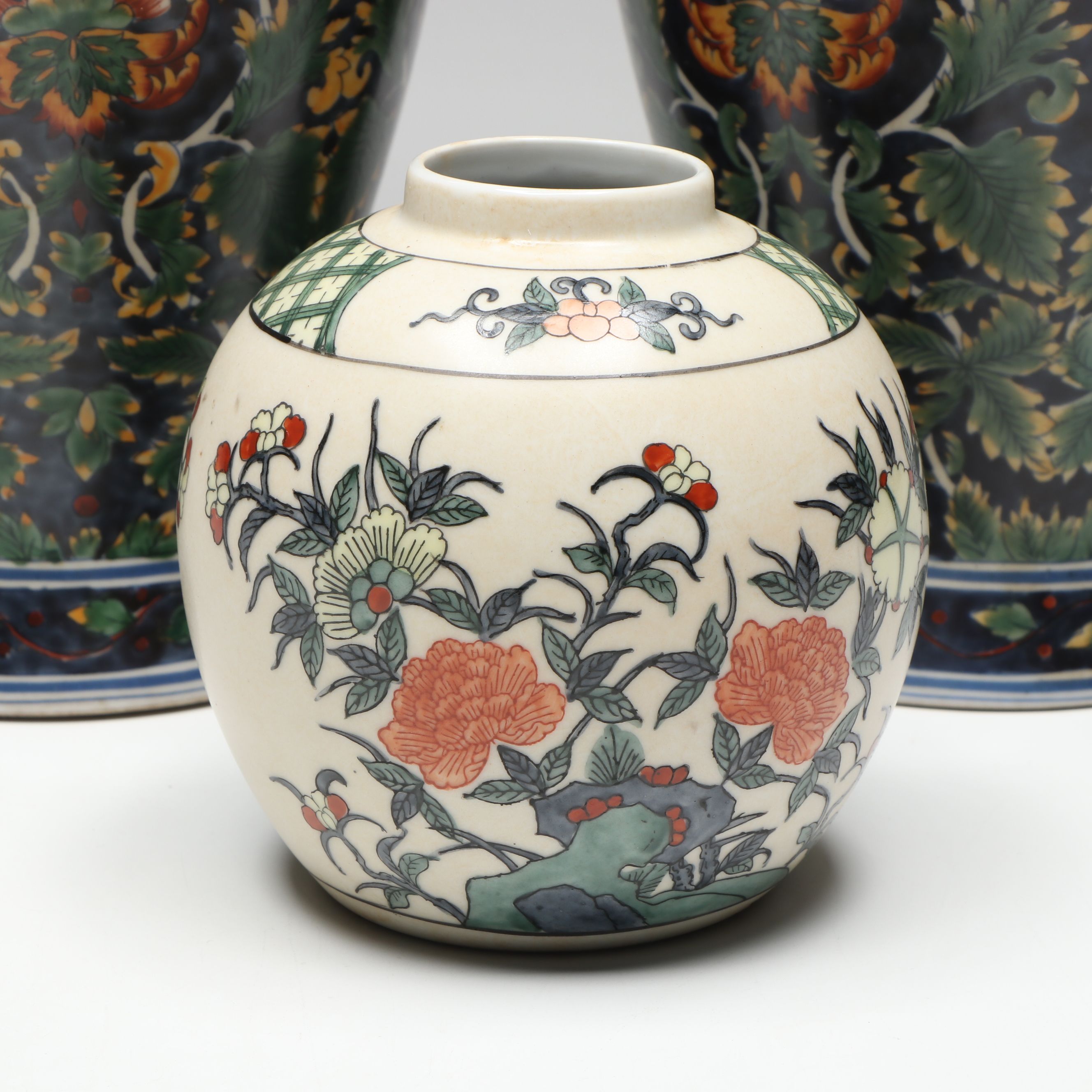 Overjoy Hand-Painted Ginger Jar and Other Chinese Floral Motif Vases