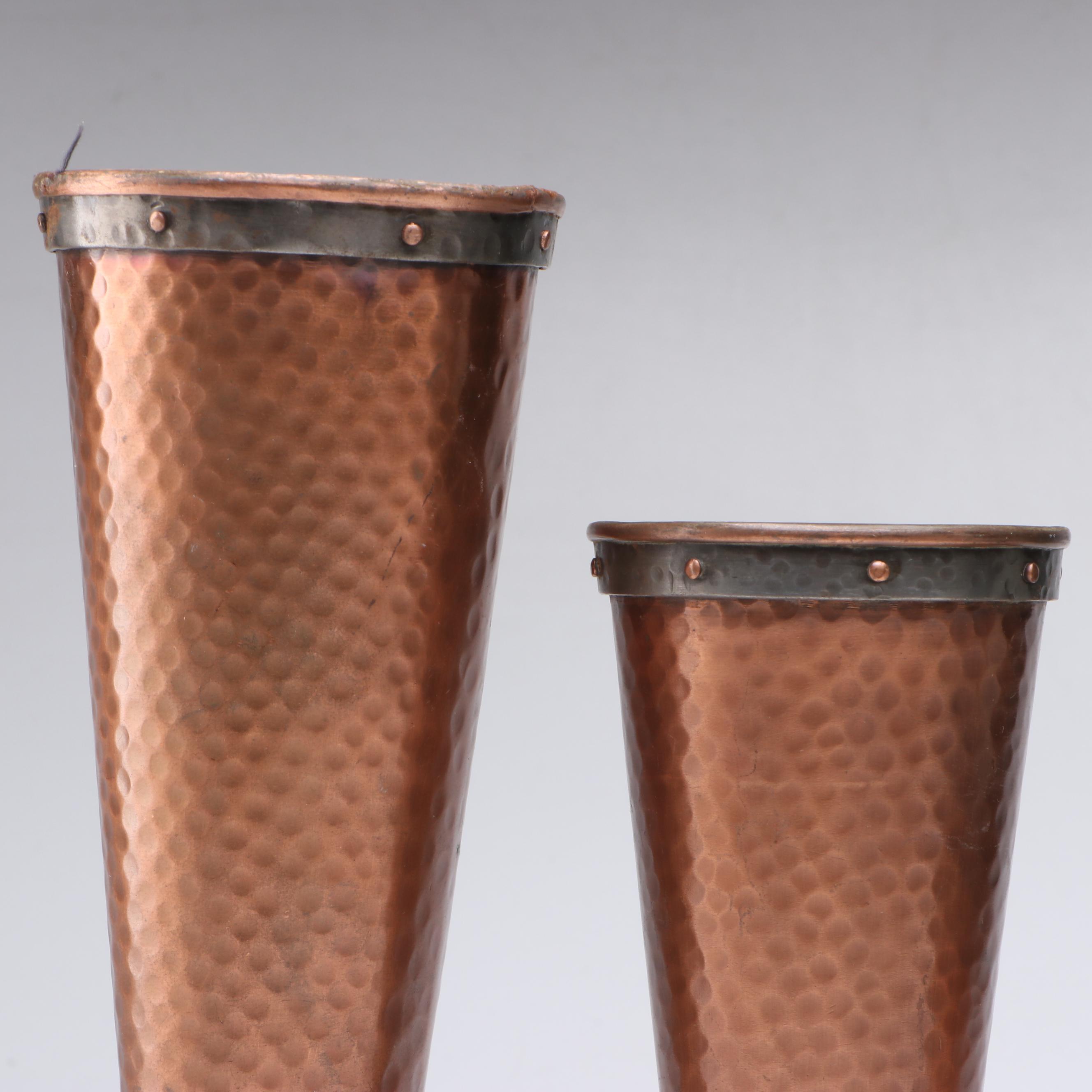 Hammered Copper Graduated Trumpet Vases