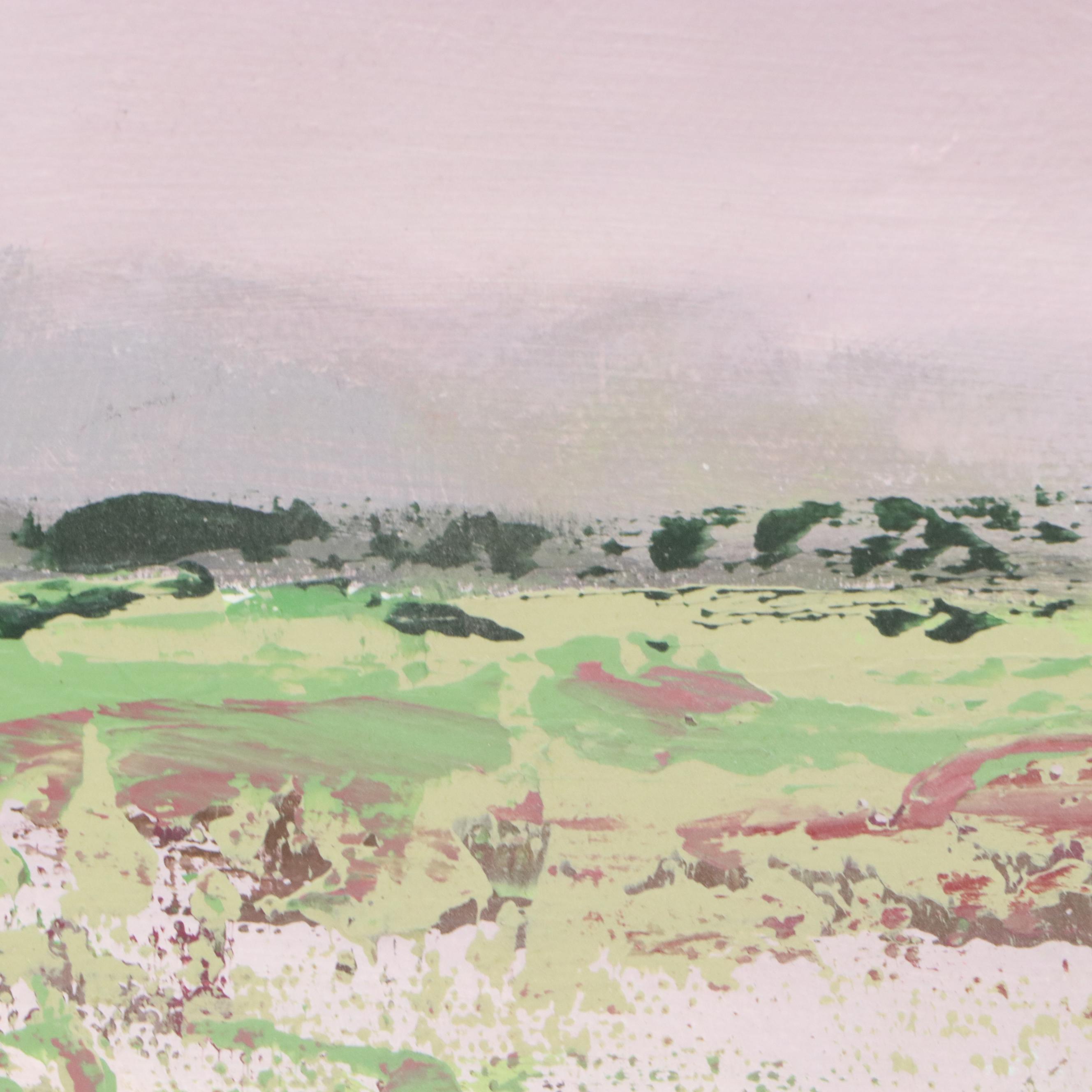 Abstract Acrylic Painting of Landscape with River, Early 21st Century