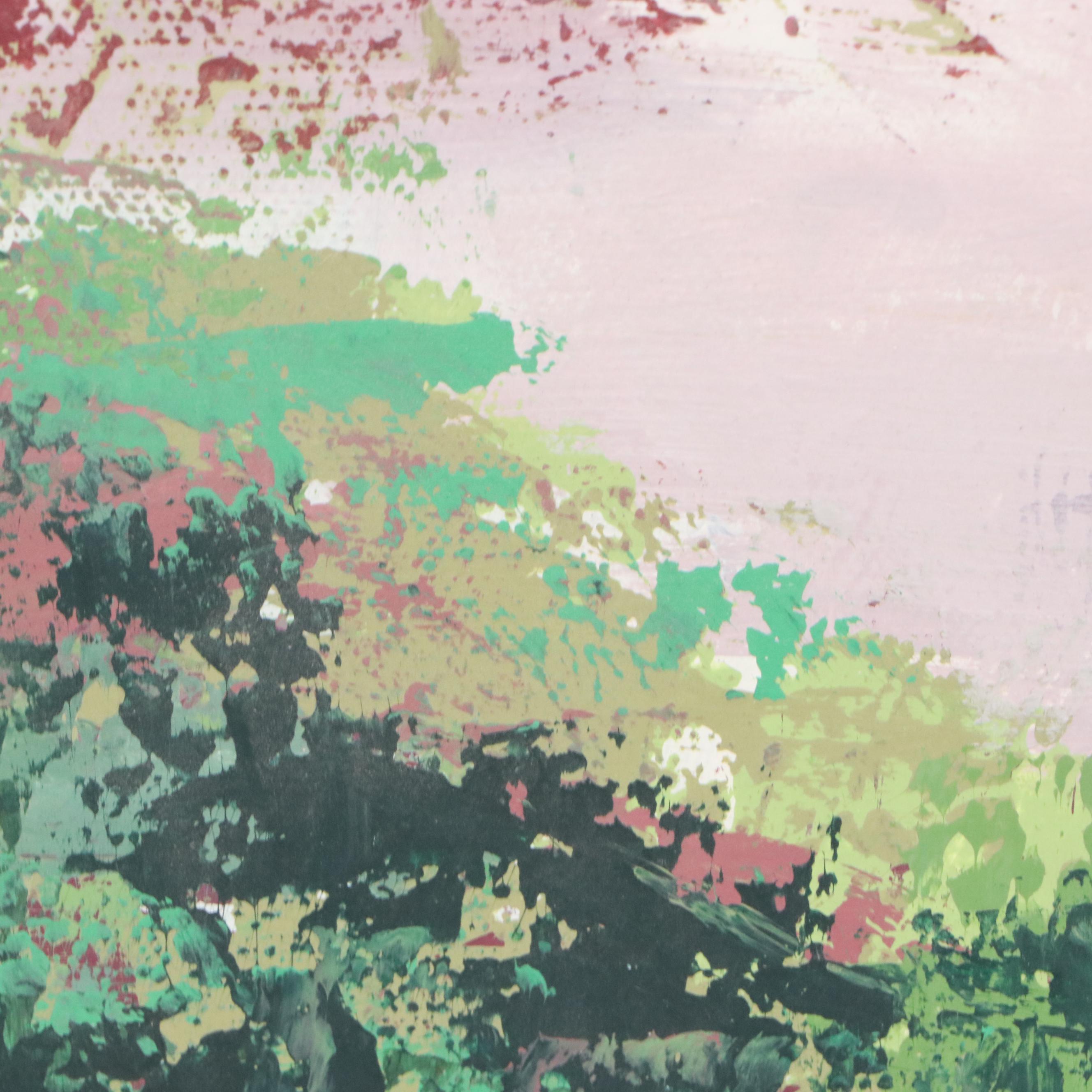 Abstract Acrylic Painting of Landscape with River, Early 21st Century