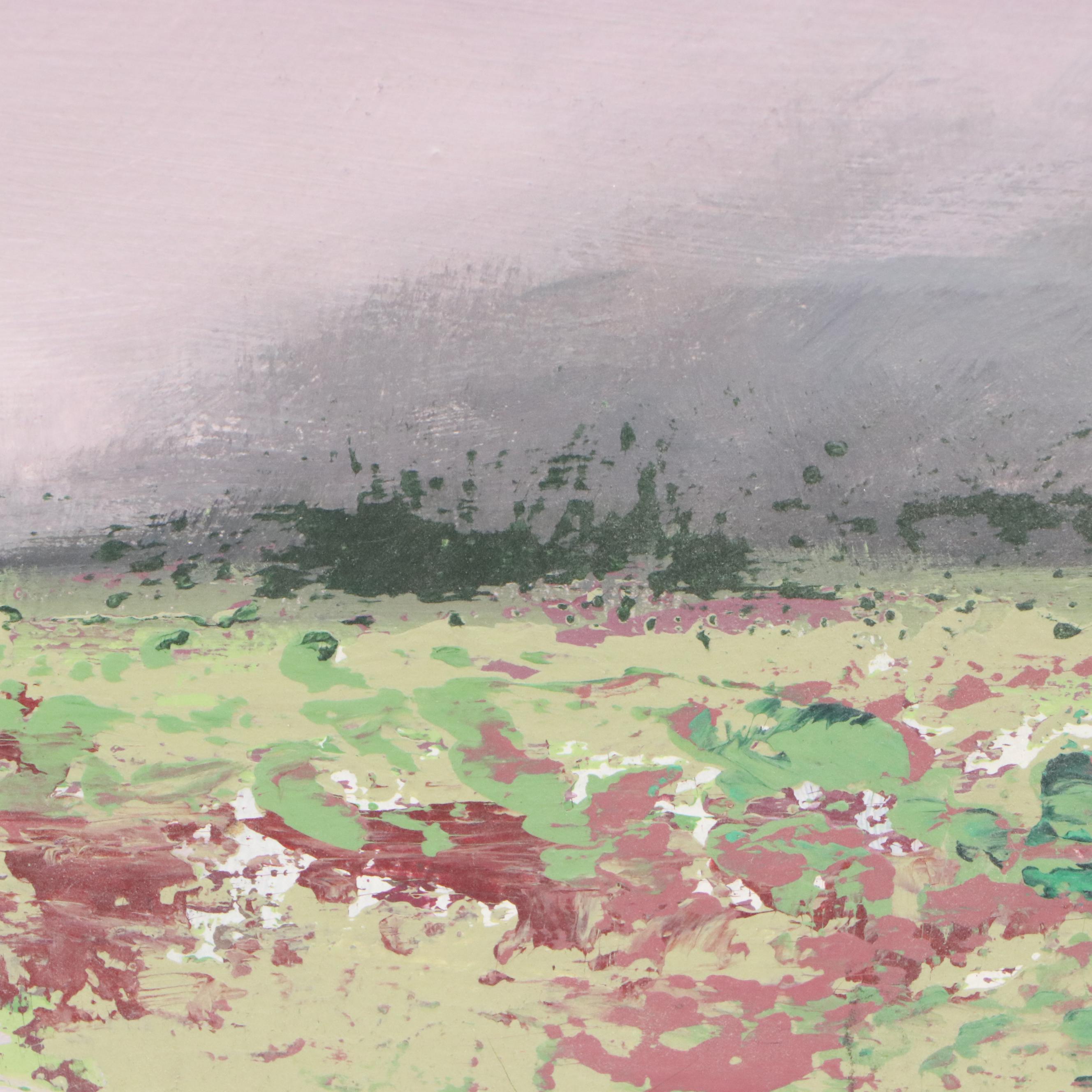 Abstract Acrylic Painting of Landscape with River, Early 21st Century