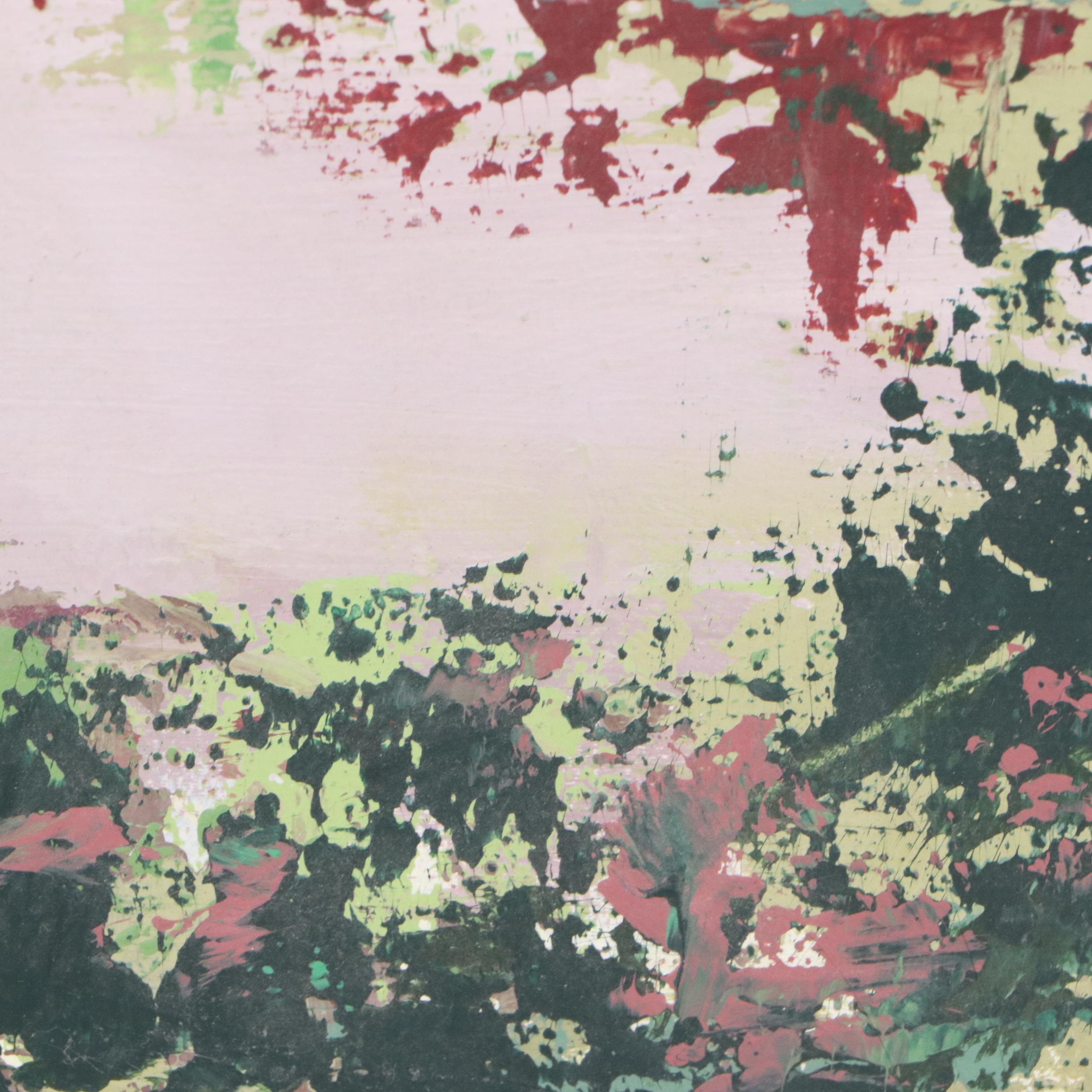 Abstract Acrylic Painting of Landscape with River, Early 21st Century