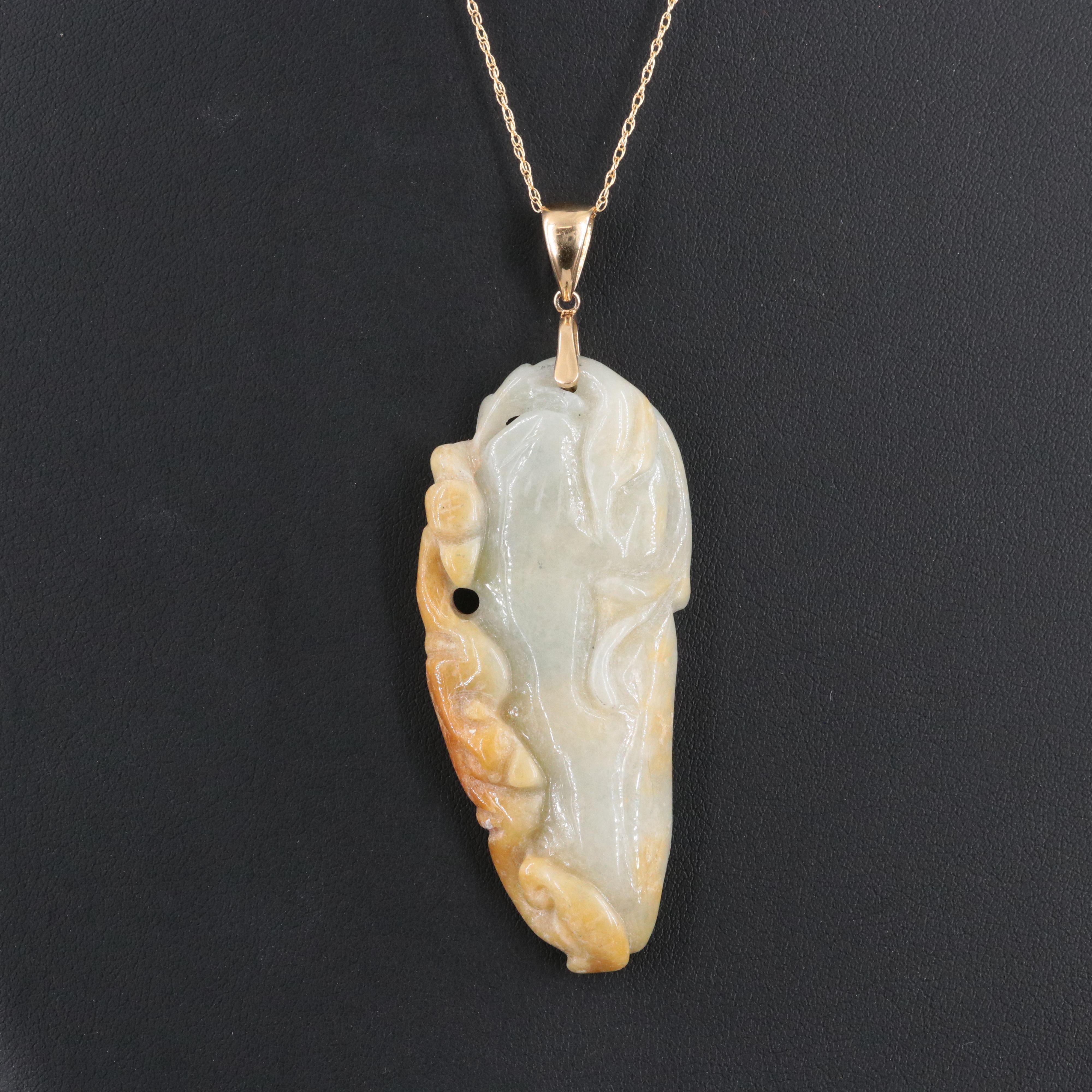 14K Carved Jadeite Pendant Necklace