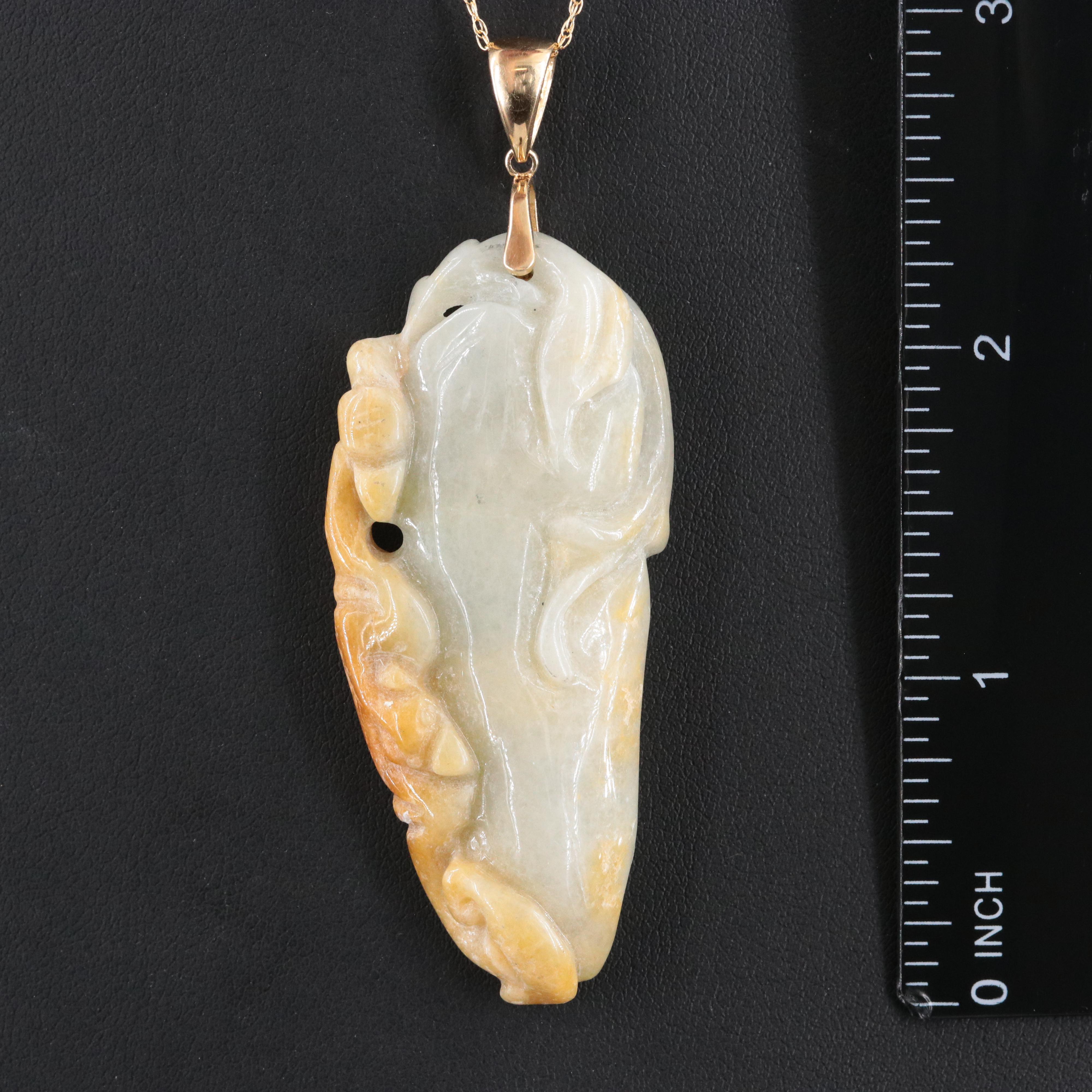 14K Carved Jadeite Pendant Necklace