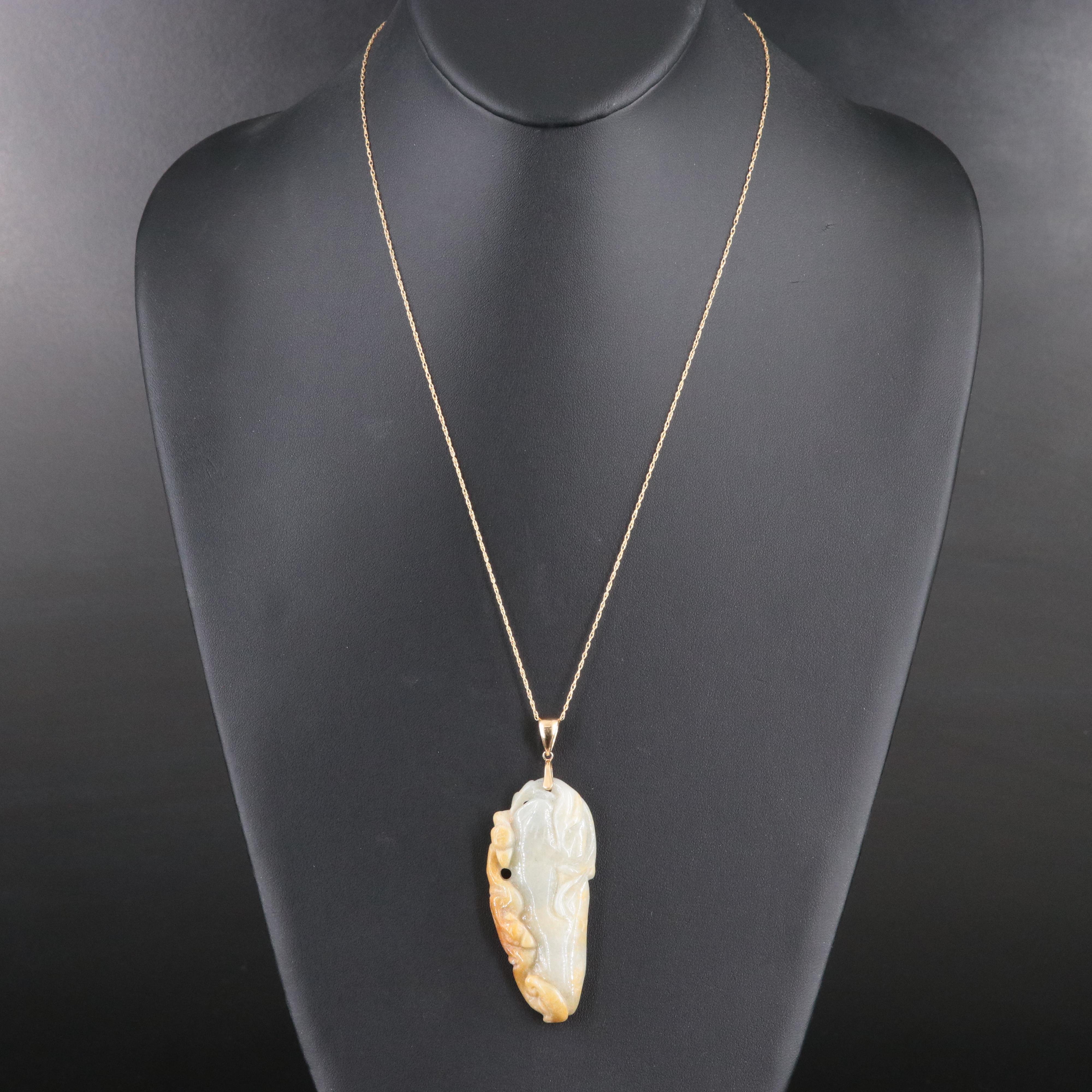 14K Carved Jadeite Pendant Necklace