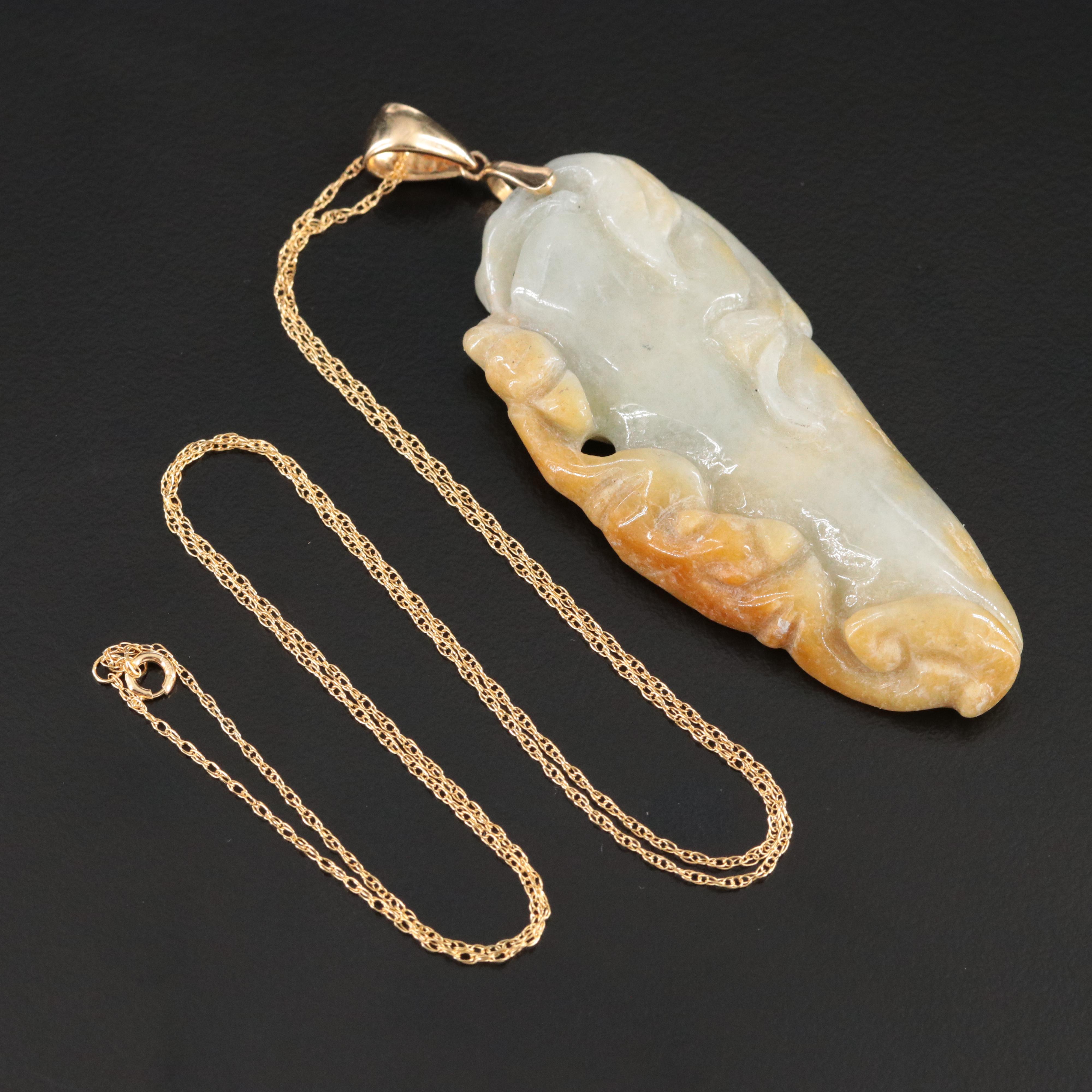 14K Carved Jadeite Pendant Necklace