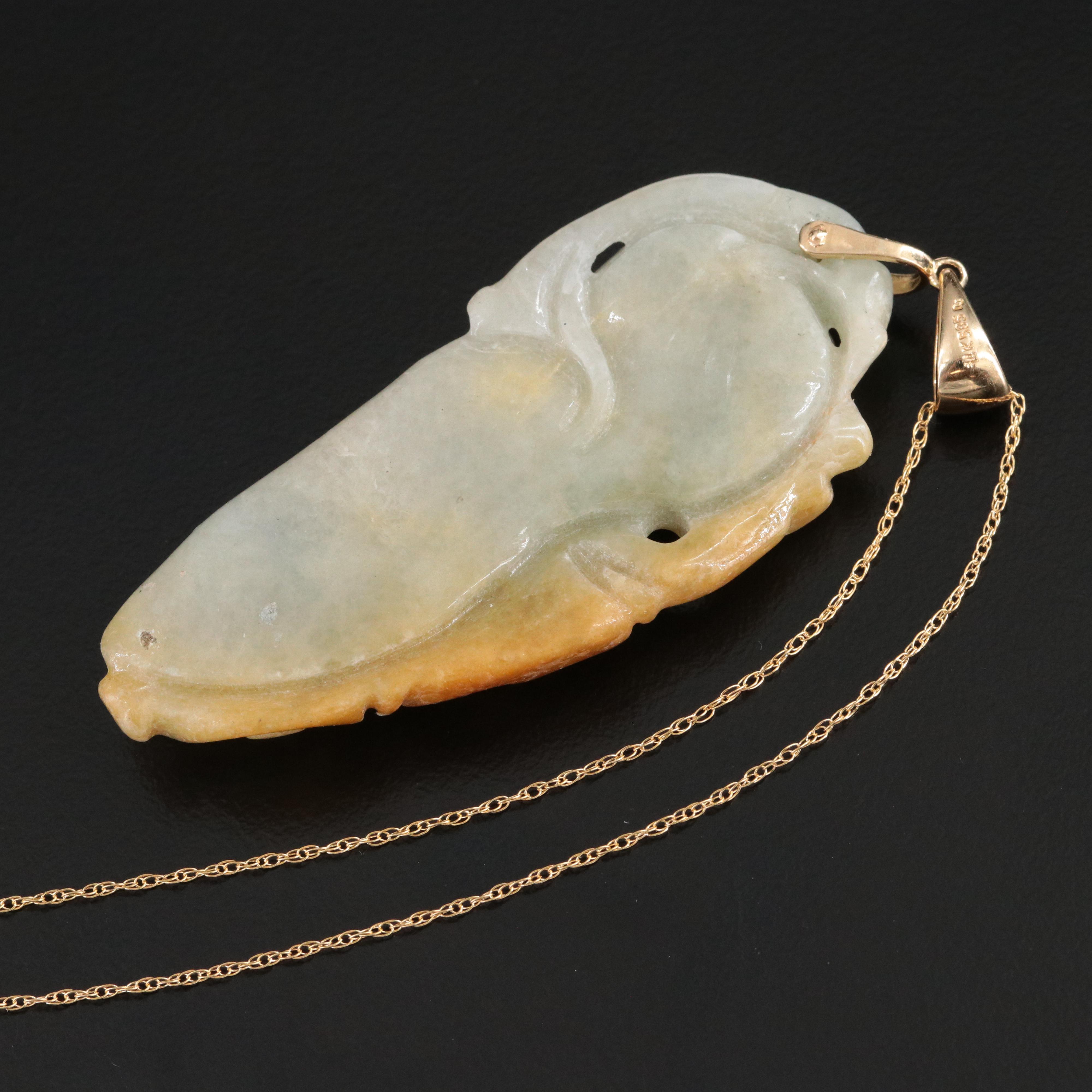 14K Carved Jadeite Pendant Necklace